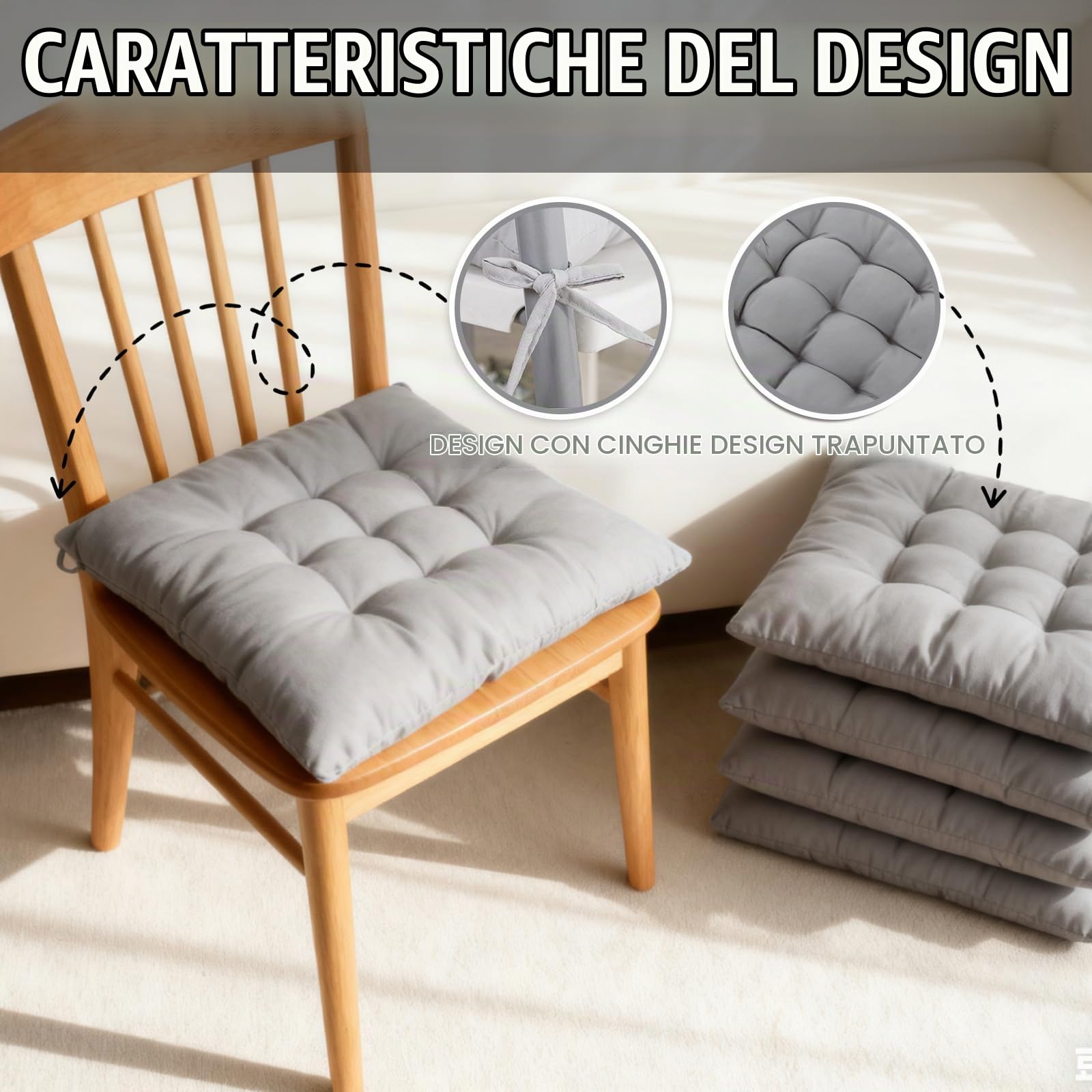 DAJAVE Set di 8 cuscini per sedia, 40 x 40 cm, in memory foam, ortopedici, per sedia da ufficio, mal di schiena, interni ed esterni, antracite