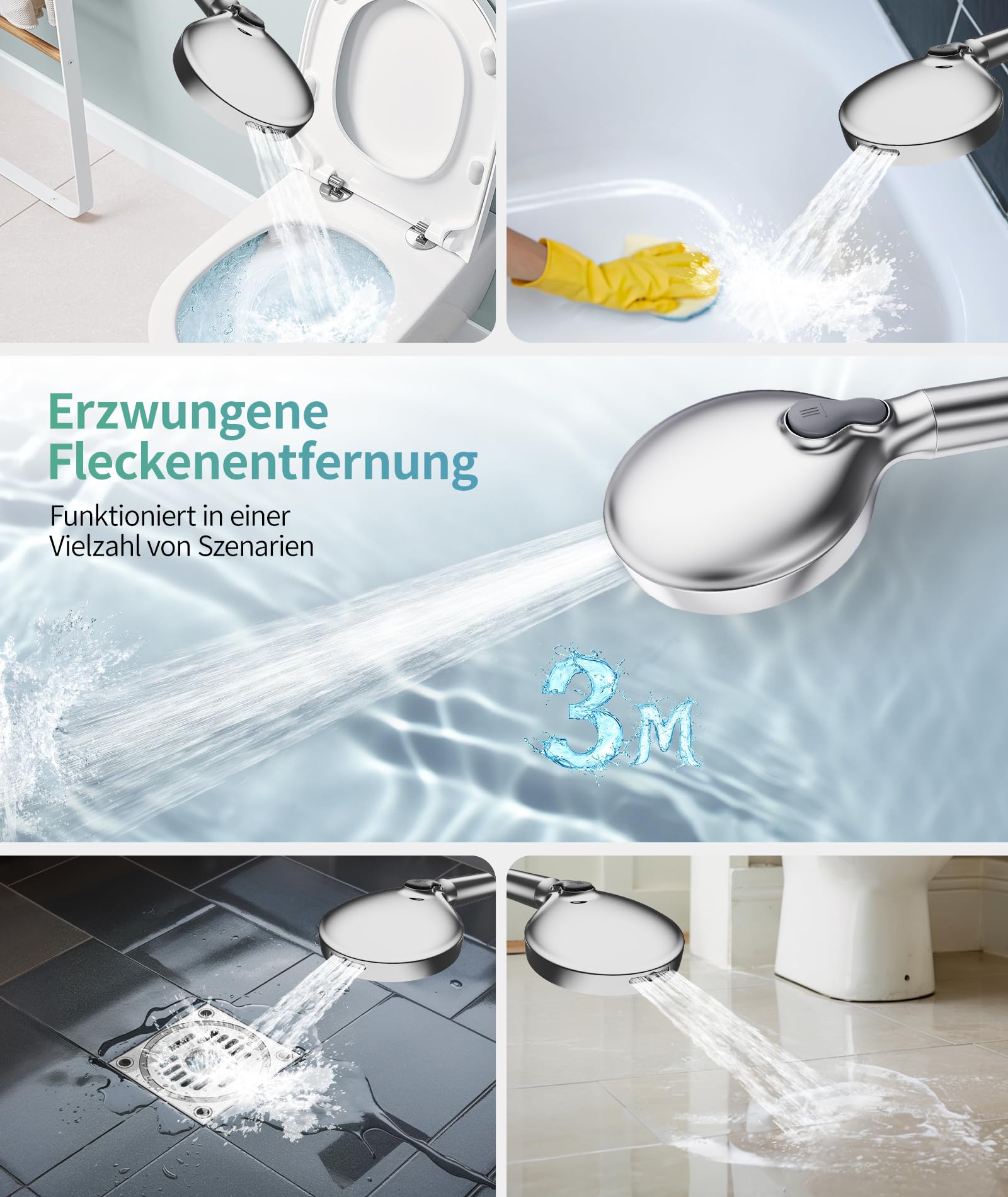 SR SUN RISE Duschkopf mit Filter, Duschkopf mit Schlauch und Filterpatronen, 9-Funktionen-Handbrause mit 4 Duschfilter, Hochdruck Handbrause für Hartes Wasser, Rest-Chlor, Schwermetall, Bakterien