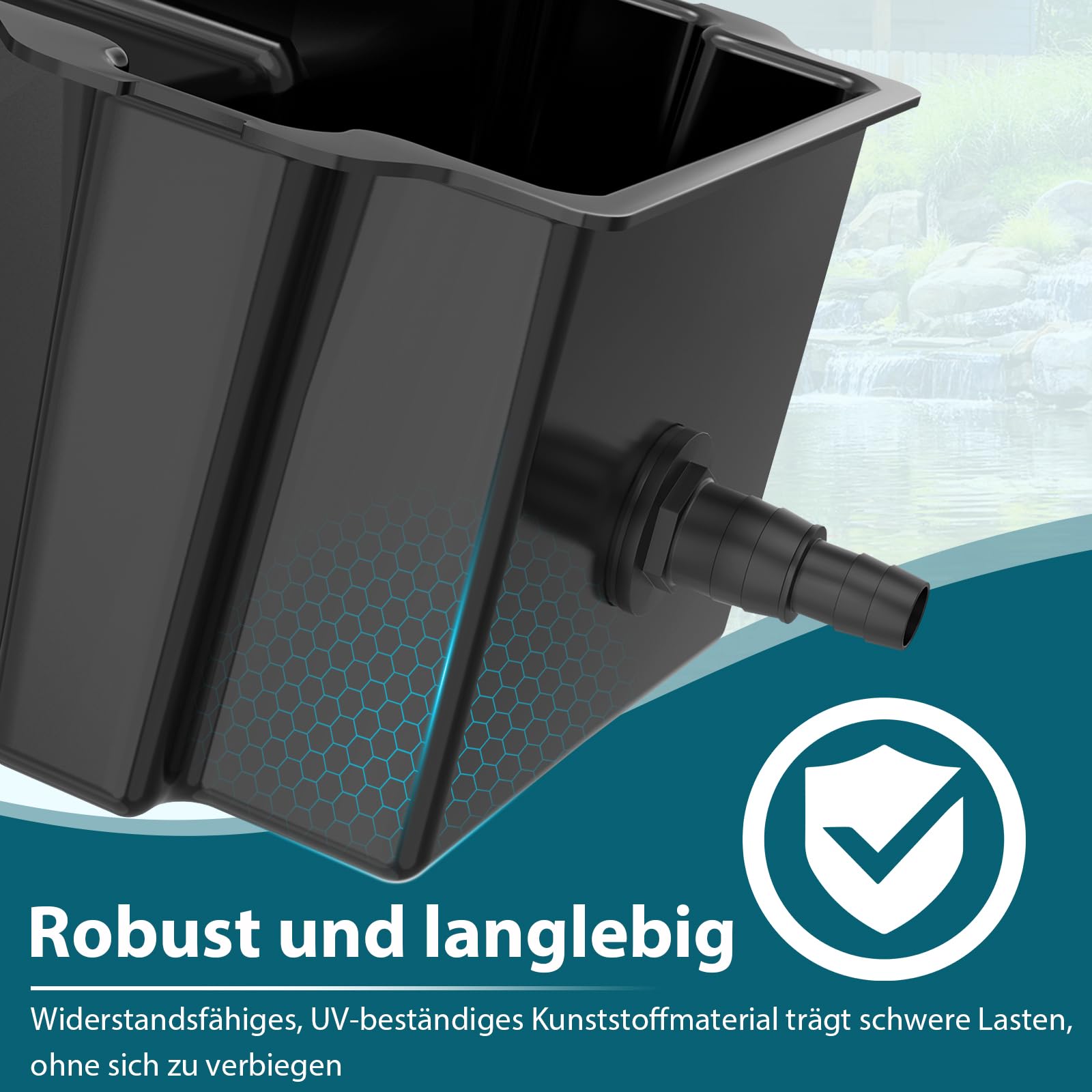 Teich Wasserfall, 20 cm breiter Wasserfall Garten für Wasserspiel und Bachlauf, Schwarz