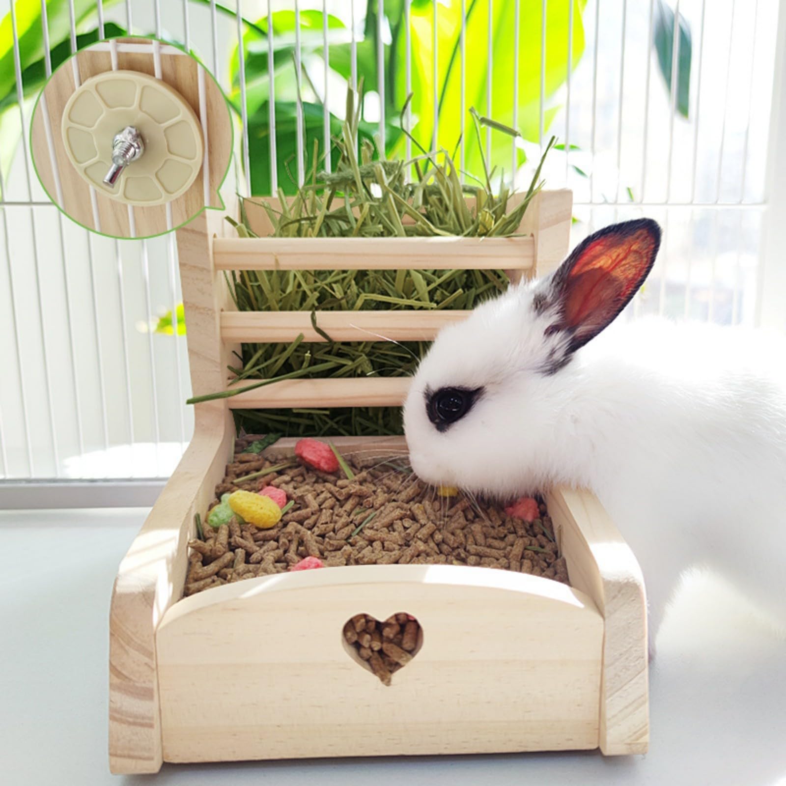 2in1 Contenitore per alimenti di grande capacità per piccoli animali domestici tenere da mangiare conigli fieno mangiatoia dispenser in legno