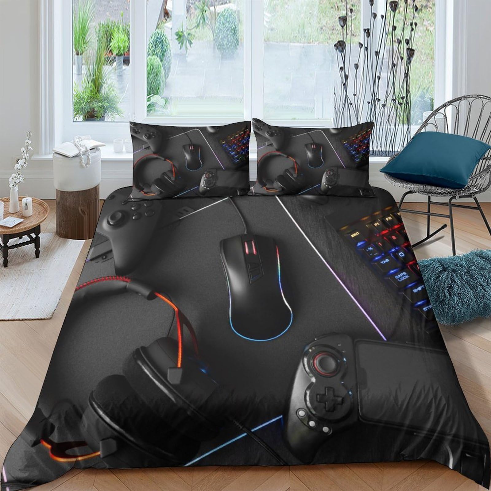 Housse de couette en microfibre respirante 200x200cm anti-plis pour lit double