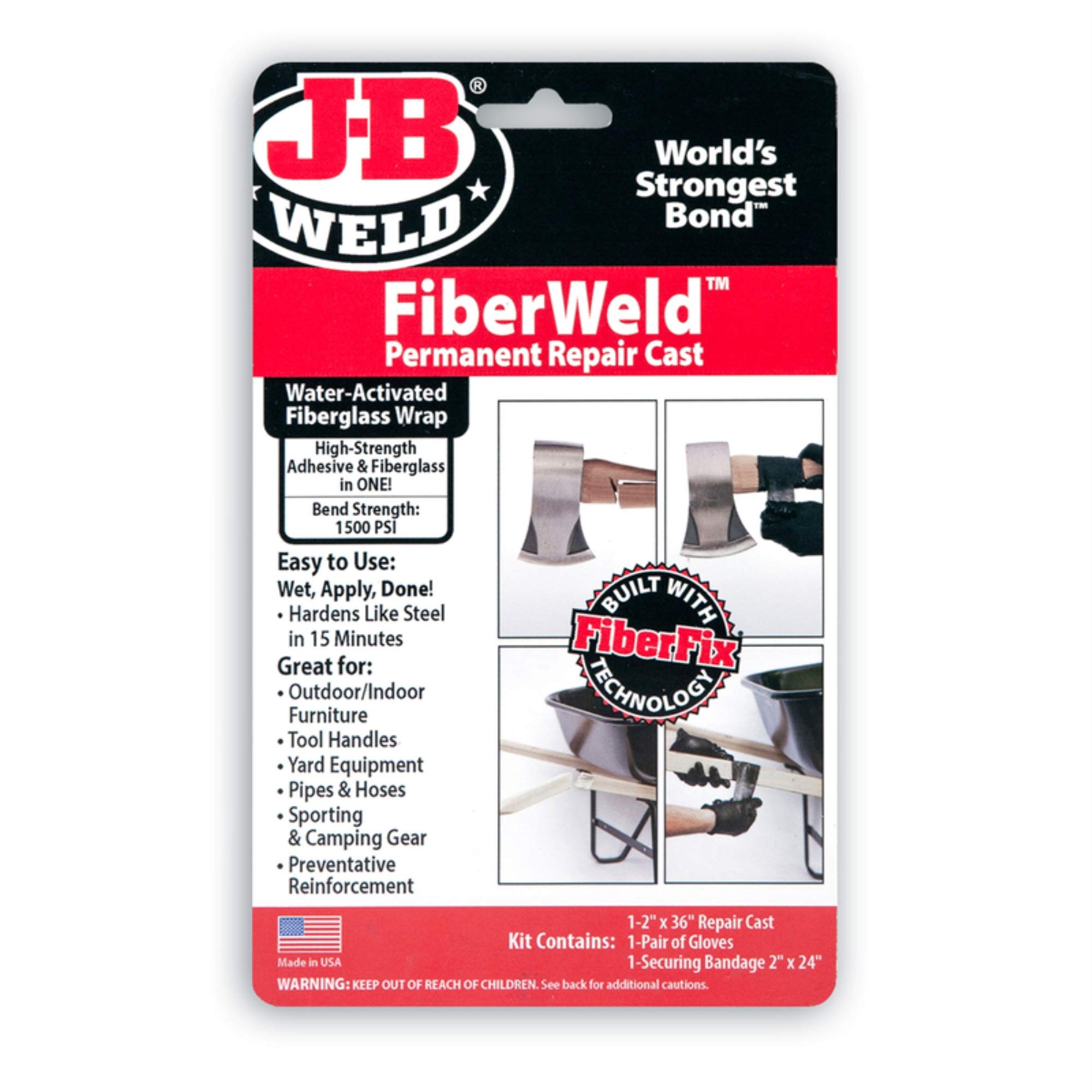 FiberWeld Permanent Repair Cast 2x36 Inch - High Strength Adhesive Fiberglass Wrap - Black, 38236