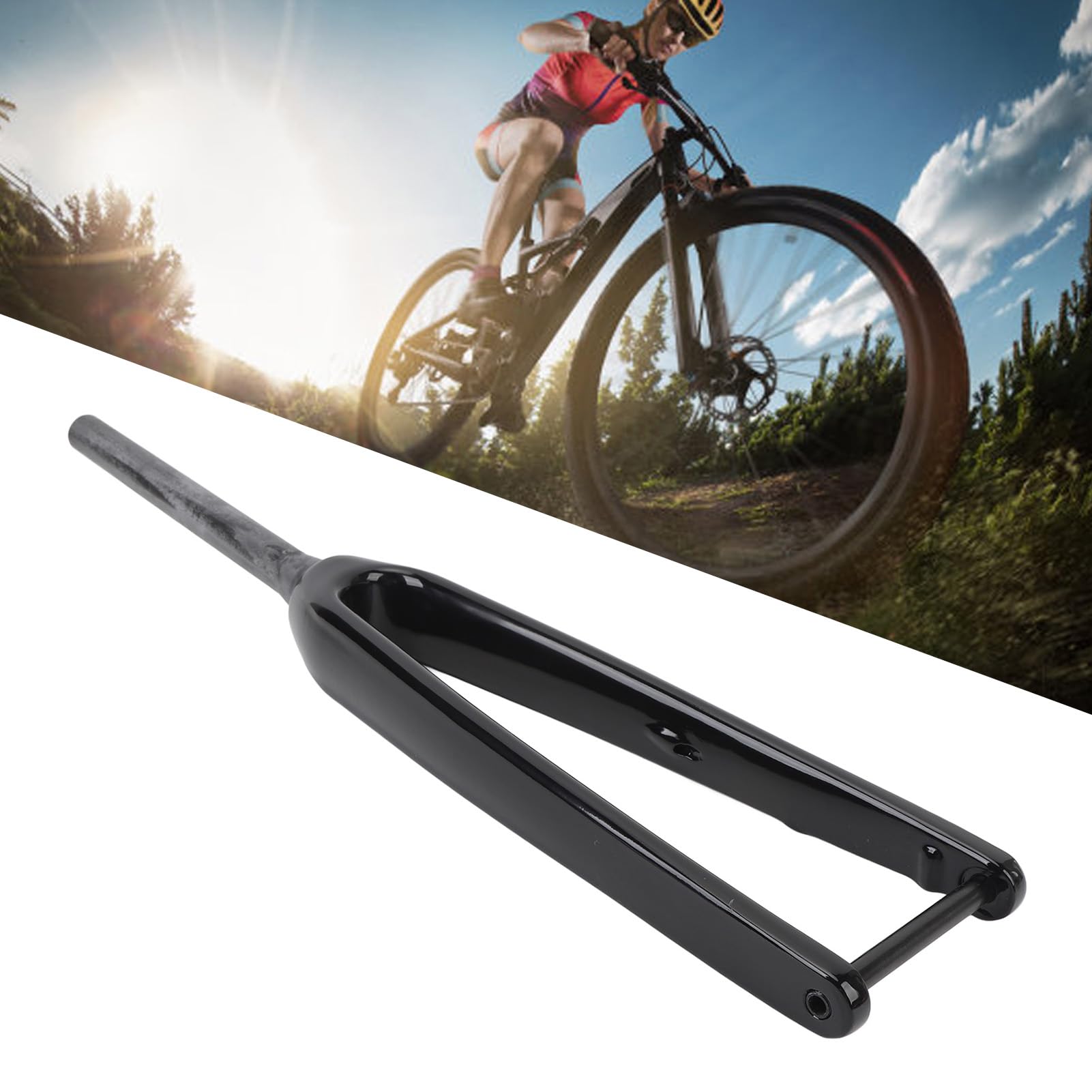 Fahrrad-Vorderradgabel aus 3K-T800-Kohlefaser, 100 x 12 mm Steckachse, 1-1/8 Zoll Durchmesser, 45 mm versetzte flache Scheibenbrems-Vorderradgabel (Glänzend)