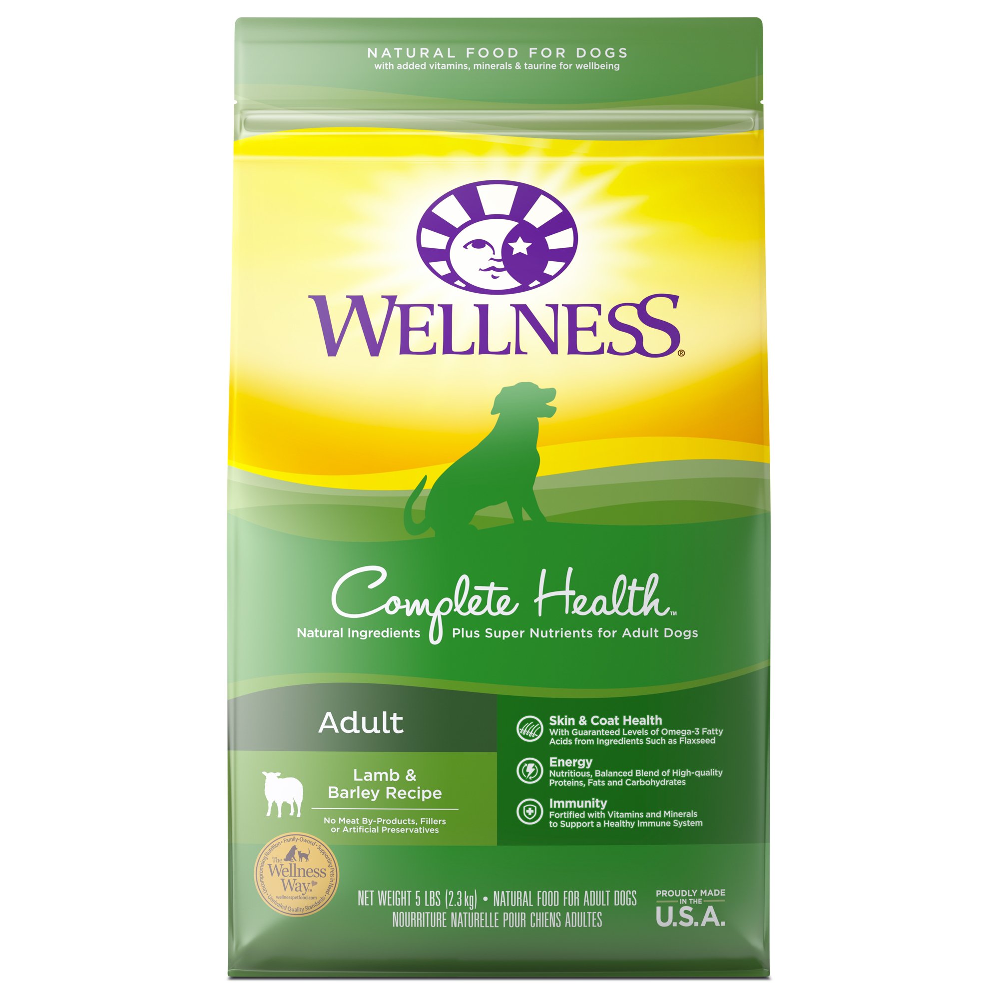 Wellness Natural Pet Food Complete Health Natural Dry Dog Food, Lamb and Barley, 5 Pound