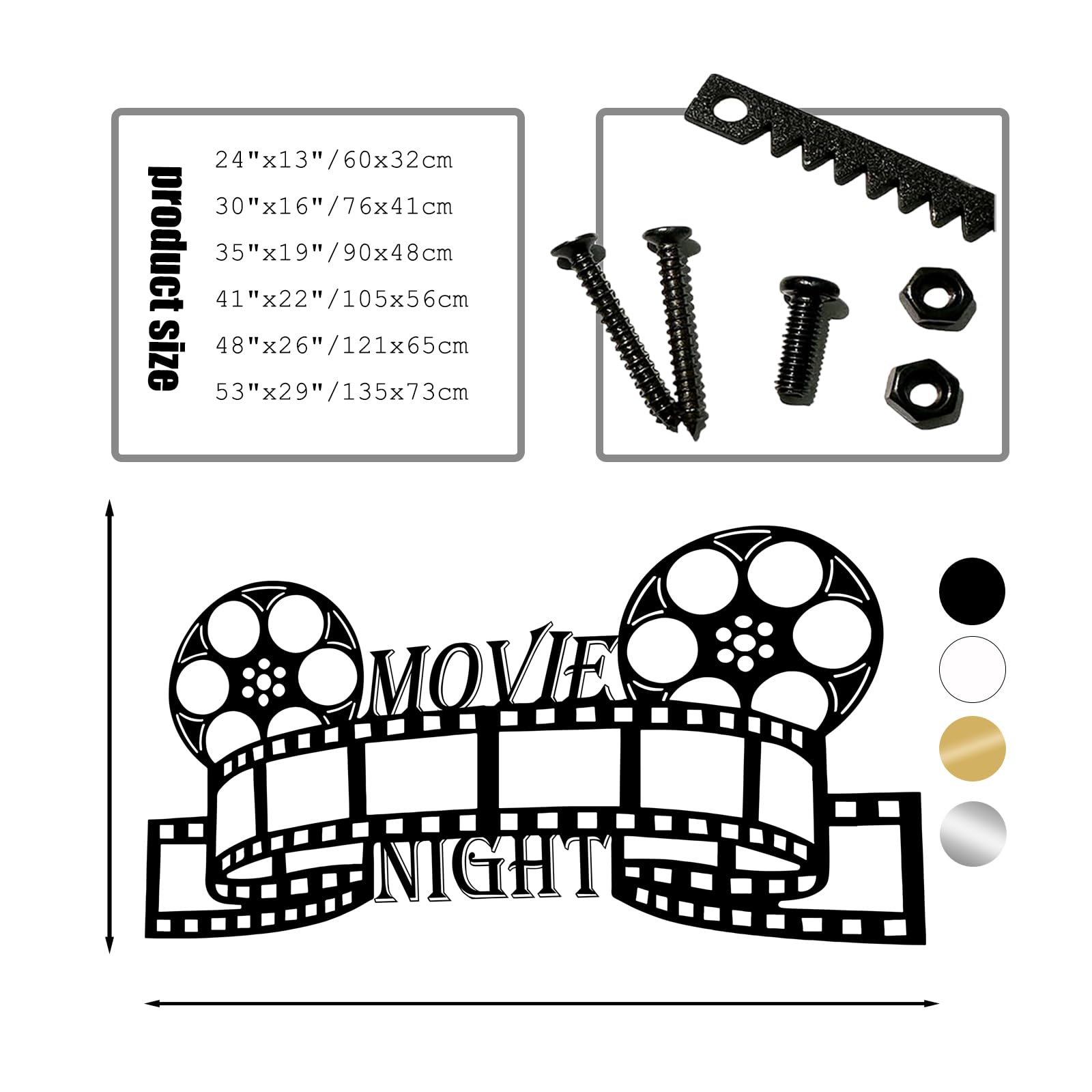 Metalowa czarna sztuka ścienna do kina, metalowa noc filmowa, dekoracja ścienna dla miłośników kina, nowoczesna rzeźba do salonu, sypialni, korytarza i schodów, wystrój domu w stylu natura