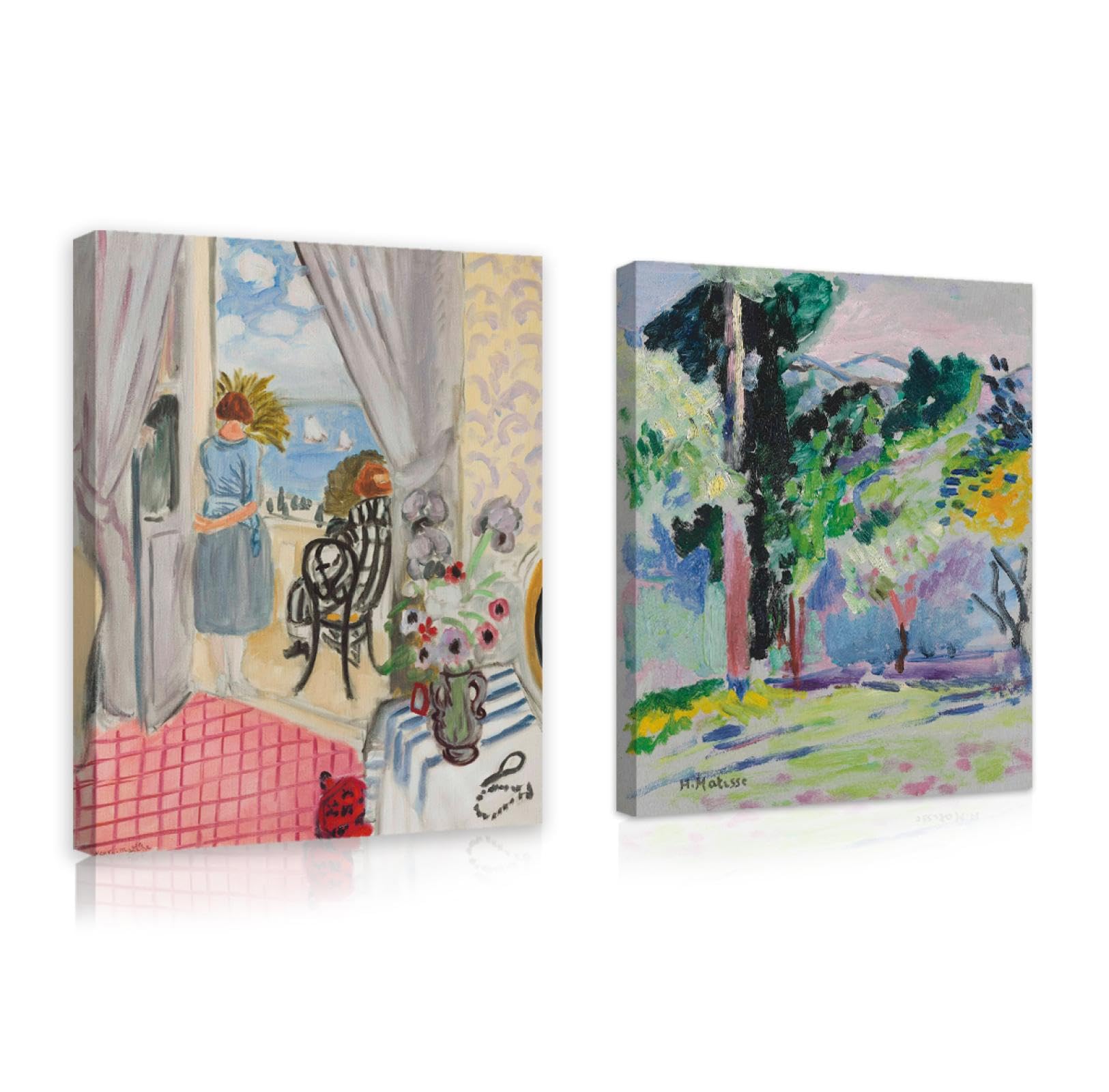 TOANGWALL Henri Matisse Impresiones de arte de pared Conjunto de 2 cuadros abstractos de lienzo Galería estética Pintura vintage Cartel Obra de arte para la Decor del baño 40x55cmx2pcs Marco interior
