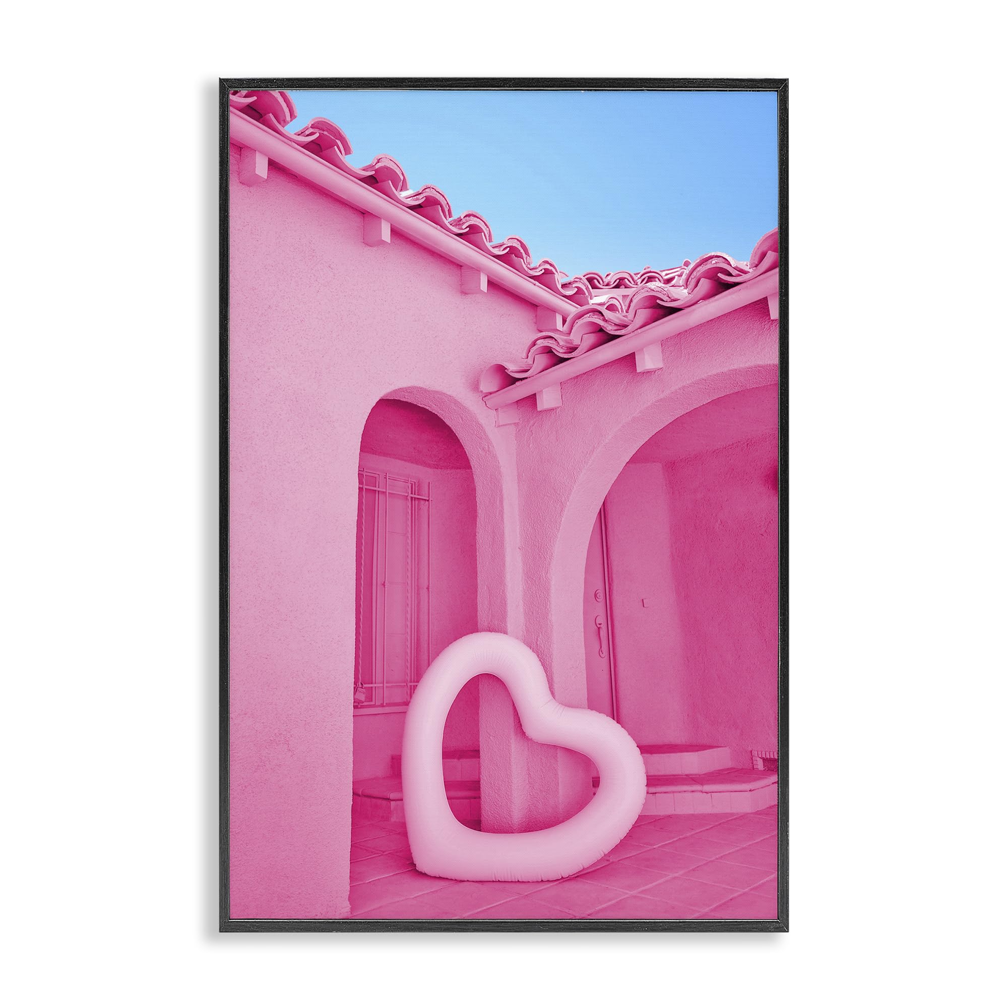 Stupell Industries Midnight Black (Textured) 'Pink Pop Heart At Villa'| Framed Giclee Art