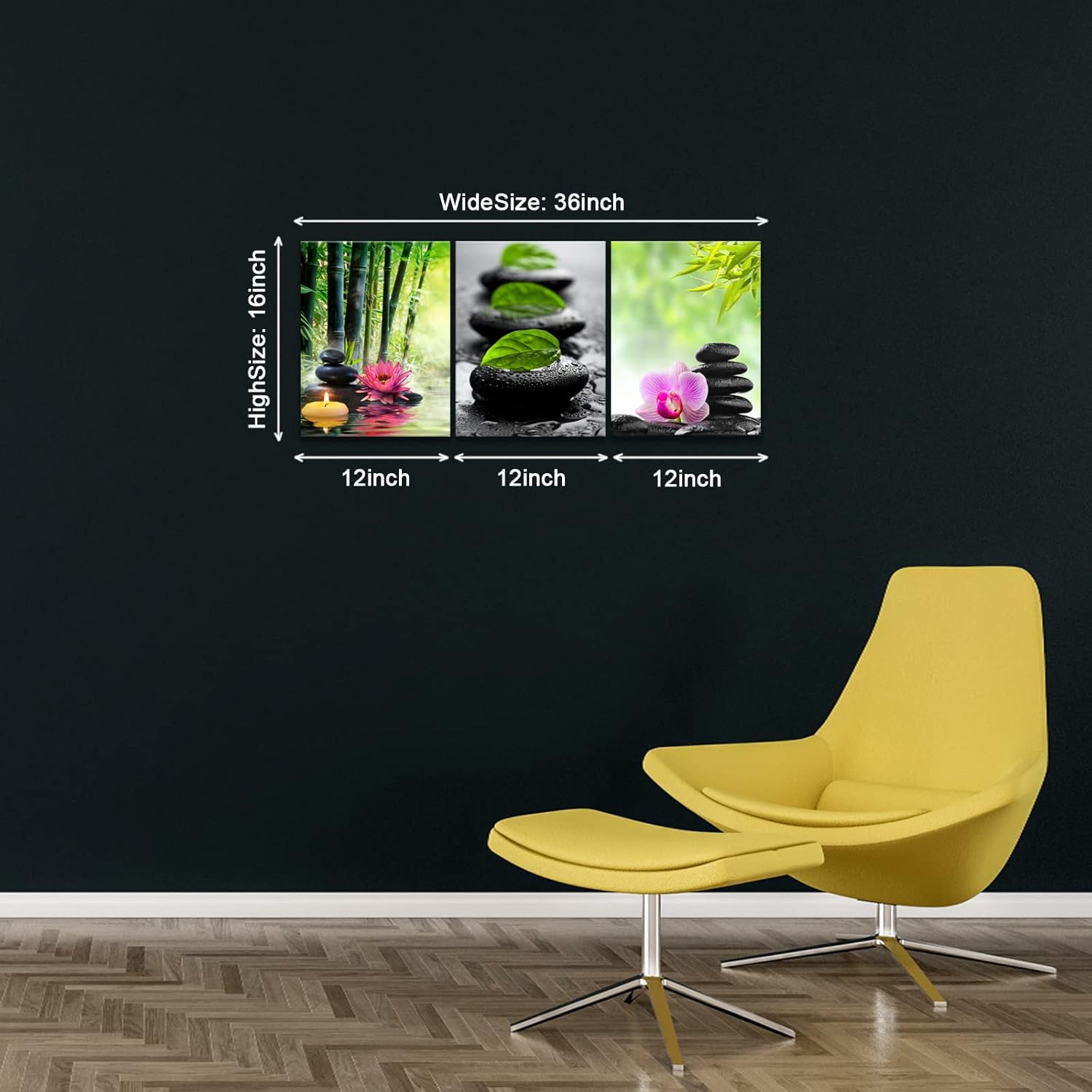 BWSPACE 3 Panels SPA Decor Zen Green Bamboo Stone Canvas Painting Wall Art Decor for Bathroom Decor Decorations Stretched and Framed Ready to Hang SPA-1 12''Wx16''H x 3pcs