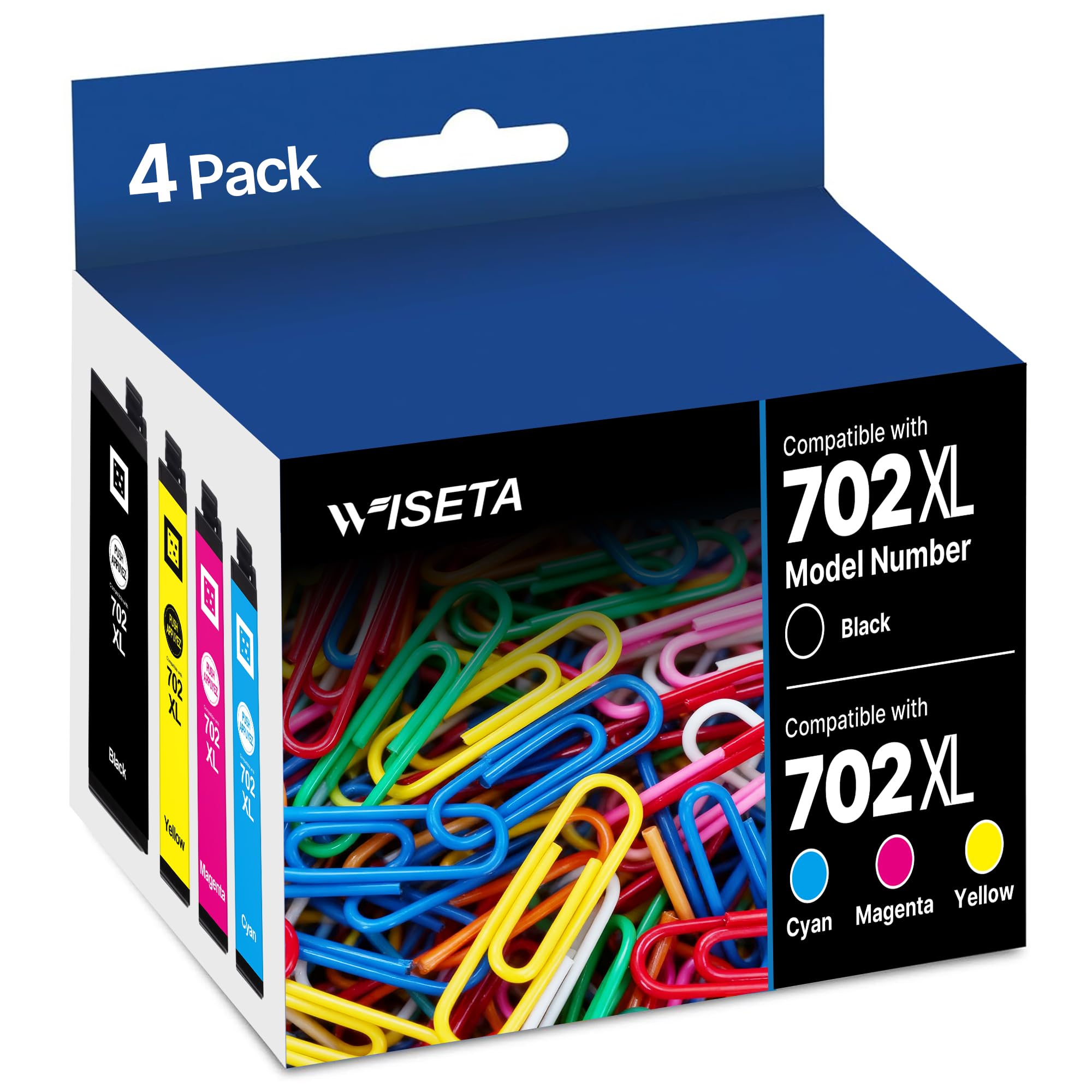 702 XL Ink Cartridges Remanufactured for Epson 702 Ink Cartridges for 702XL Ink Cartridges T702 T702XL for Workforce Pro WF-3720 3730 3733 Printer Ink 702 (4 Pack,BCMY)