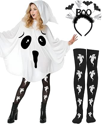 Amazon.com: Asekonc Halloween Ghost Costume Women,Ghost Poncho Adult