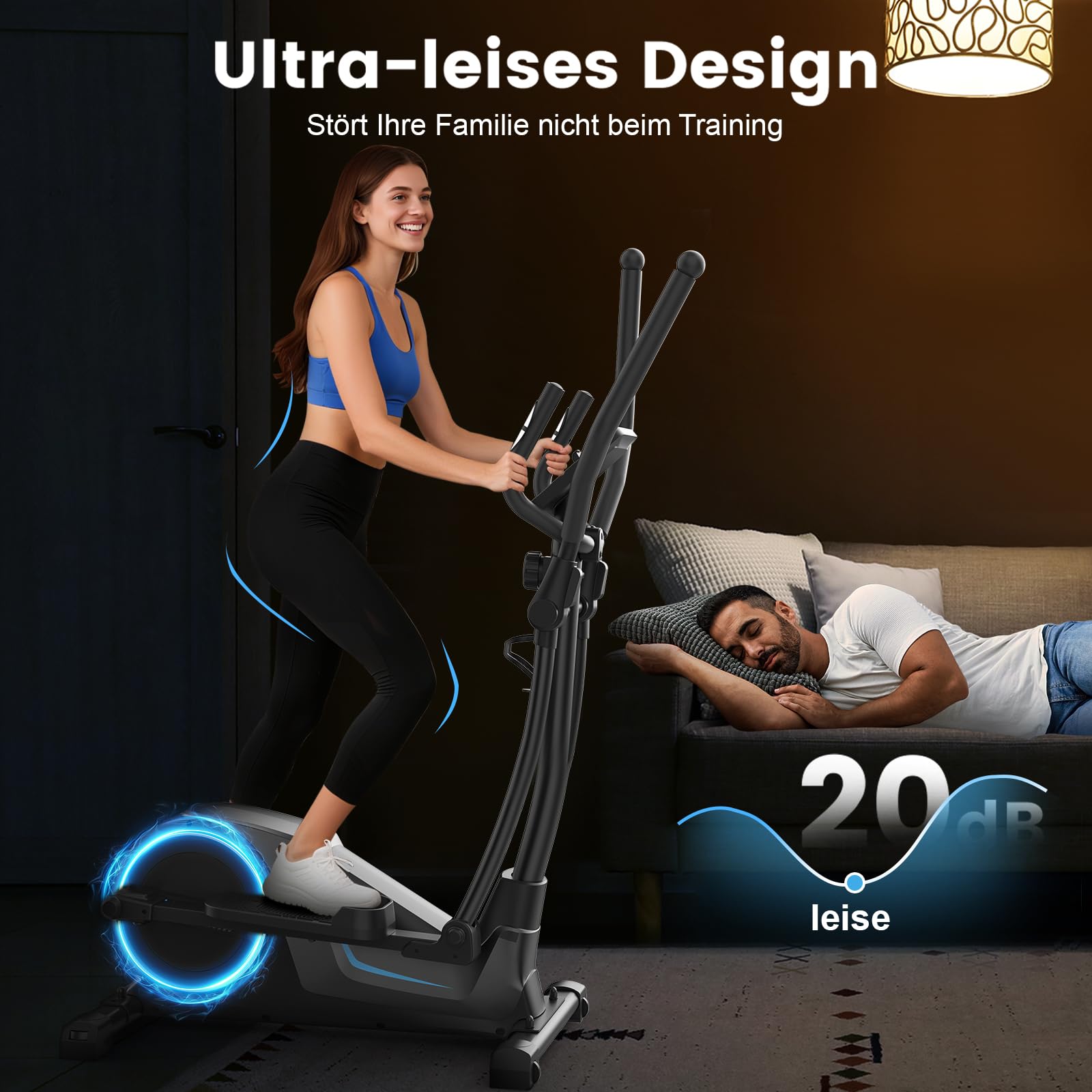 Crosstrainer für Zuhause, 3-in-1 Ultraleiser Magnetischer Ellipsentrainers mit 16 Widerstandsstufen, LCD Monitor, 8 kg Schwungrad, 42 cm Schrittlänge, Belastbar bis 150 kg für Fitnessübungen