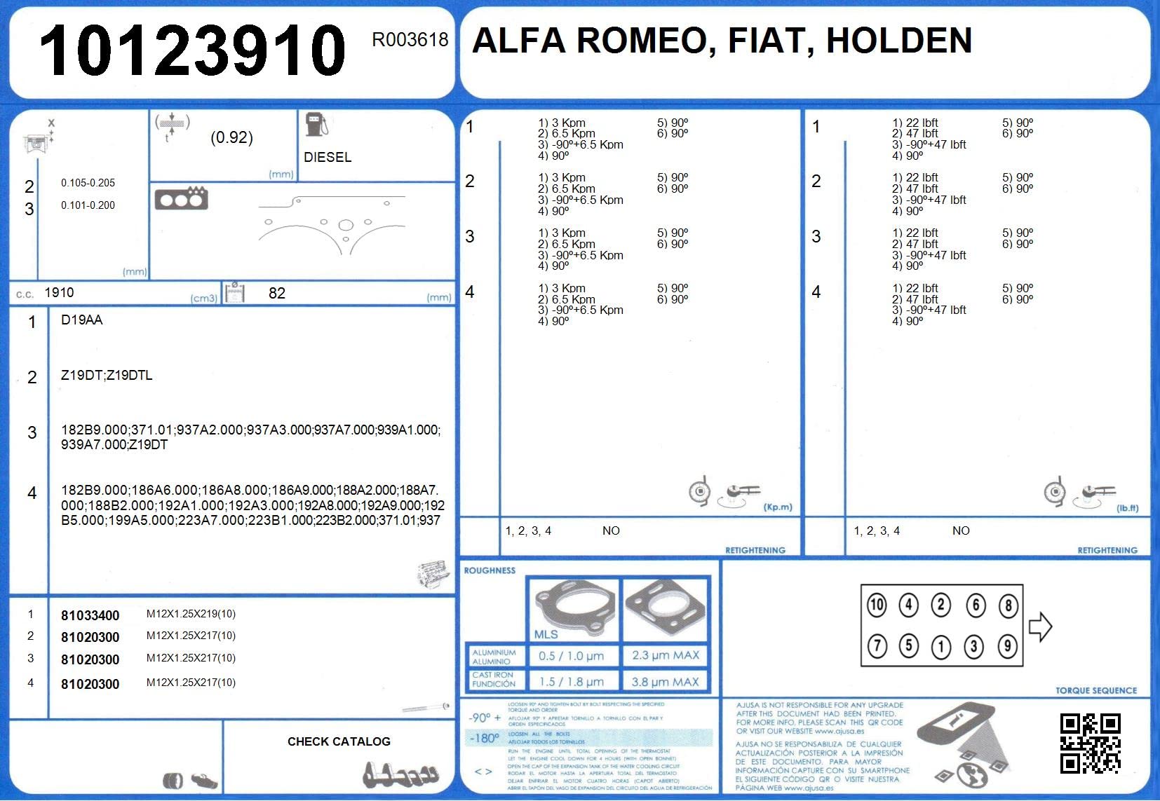Ajusa 10123910 Guarnizione, Testata