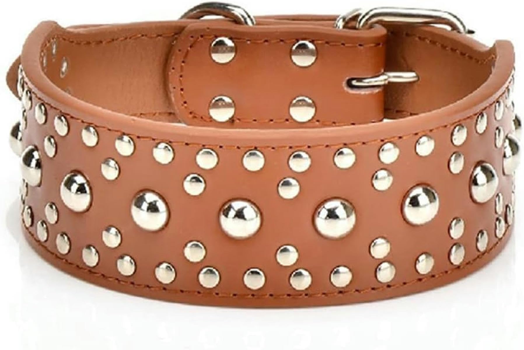 Hundezubehör, verstellbares Lederhalsband mit Nieten und Pilzbesatz, stilvolles und ansprechendes Halsband, rot, L