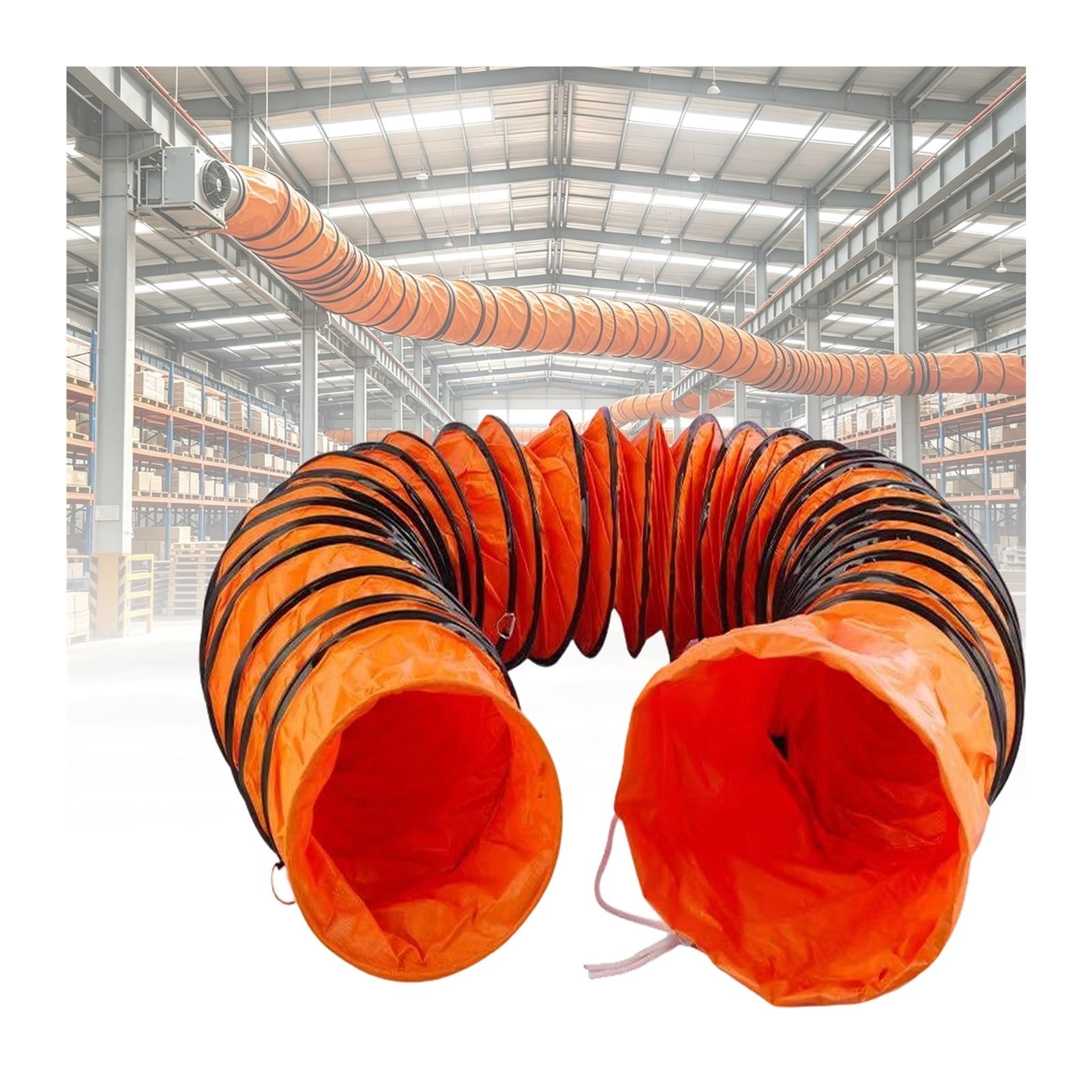 Tubo Flessibile PVC 16 Pollici, Condotto Ignifugo | Tubo Rinforzato Piegabile A 360°,Anelli A D Per Appenderlo, Corda Regolabile,FacileRiporre(L5m/16.4FT,Id(A)250mm/9.8in)