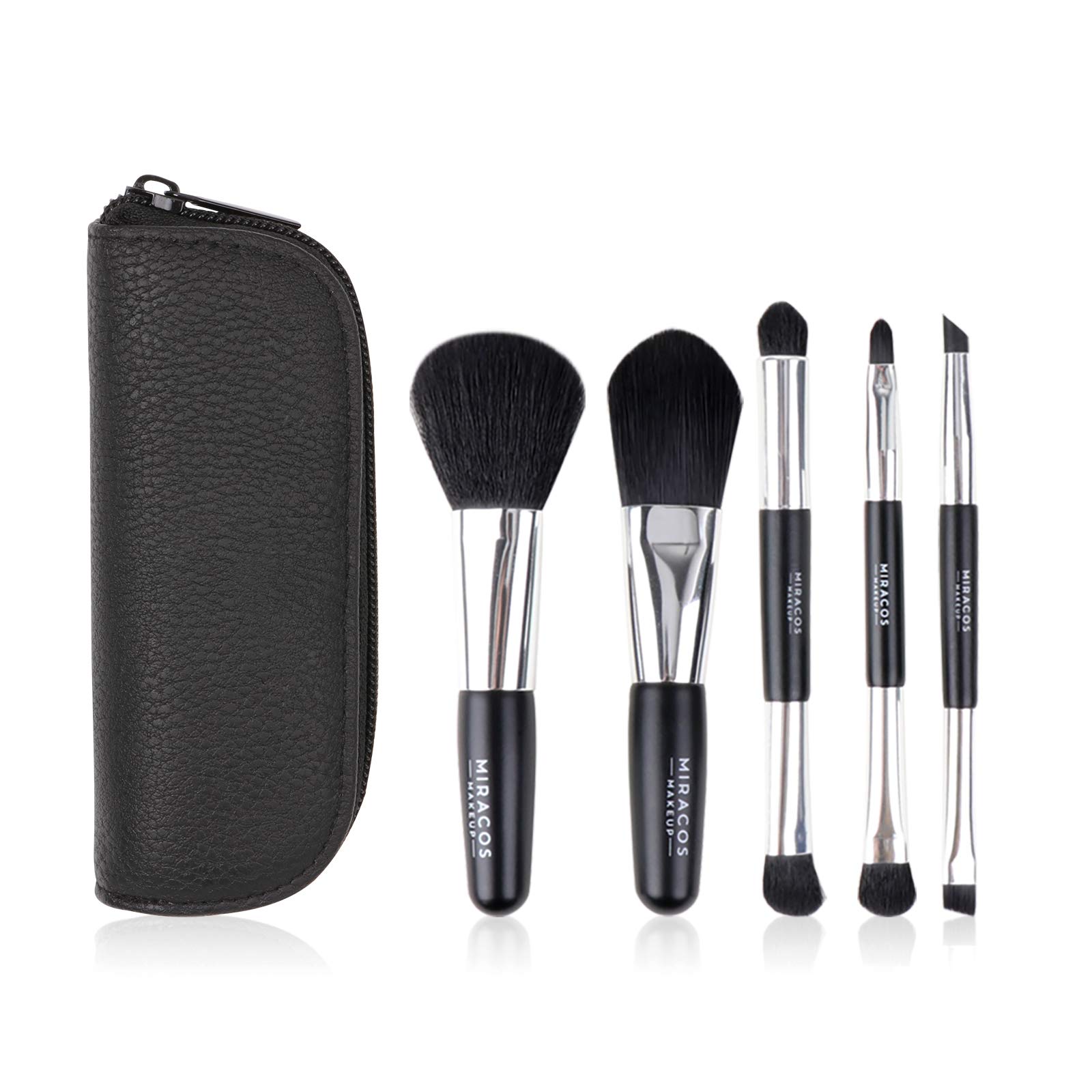 Brush Master Travel Makeup Brushes Set w/Pouch, 5PCS Double Ended Portable Mini Cosmetic Brushes Kit for Foundation, Eyeshadow, Lip, Blush Make Up Brushes Professional(Black)