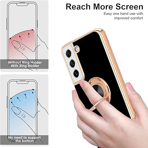 Miniatura 3 de Compatible con la funda Samsung Galaxy S21, soporte de anillo de dedo con diseño chapado en oro rosa para mujeres y niñas, soporte giratorio,