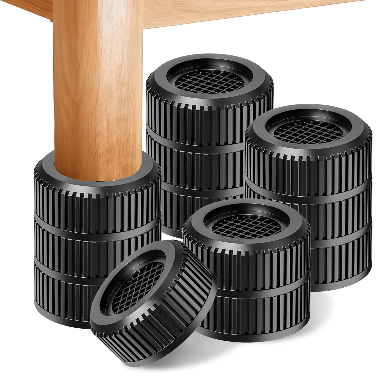 Round Bed Risers Furniture Risers – Heavy Duty Anti-Slip Adjustable(1.3" - 3.7" Hgt) Bed Lifts Riser for Desk, Table, Couch, Sofa, Chair, Refrigerator & Washing Machine (3.7 Inch, Black, 4 Pack )-image-38