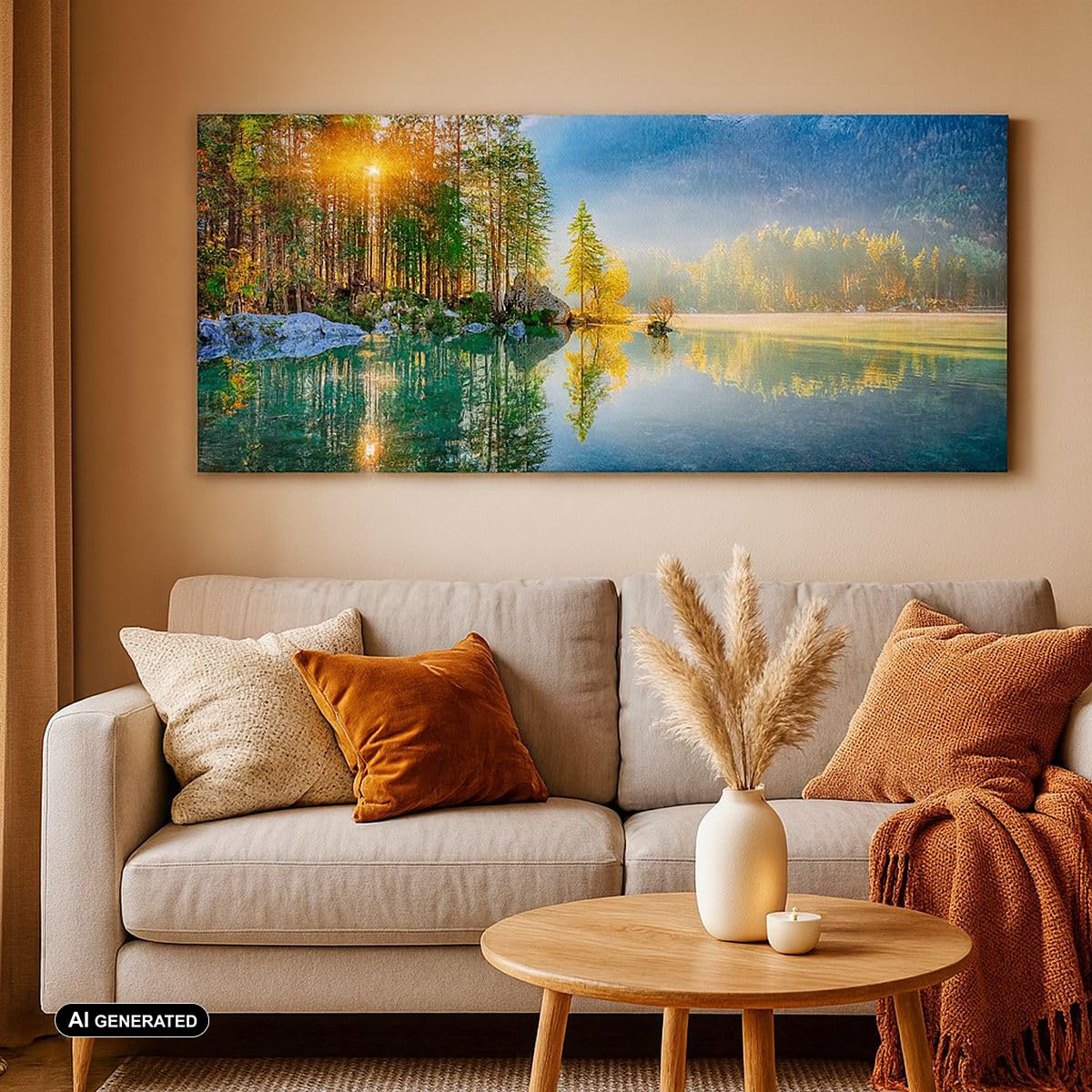 Cuadro Decorativo 100x40cm Moderno Panorámico Paisajes Naturaleza - 5307 | Paisaje Alpes montañas Cuadro sobre Lienzo Arte mural Decoración del Hogar Salón Dormitorio Cocina Oficina Cuadros de Pared
