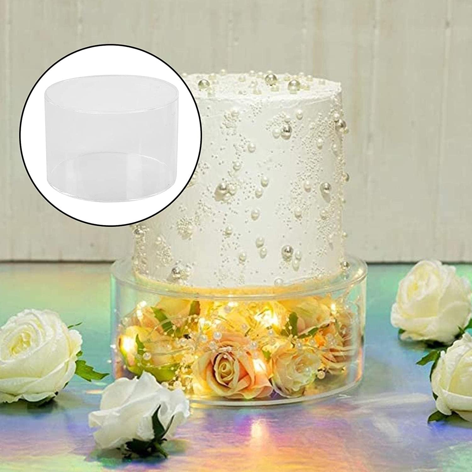 Clear Acrylic Fillable Cake Box Stand, Transparent Cylinder Display Box