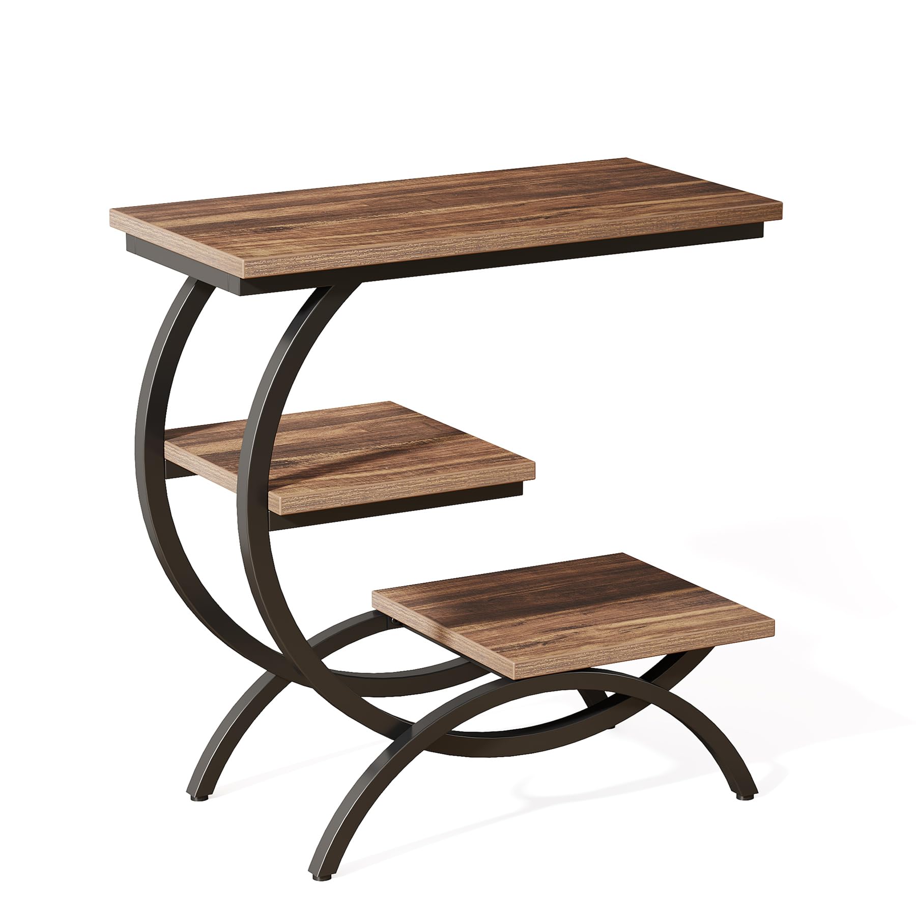 Tribesigns C Tavolino Laterale Versatile A 3 Ripiani Per Divano, Piccolo Comodino In Legno, Tavolino Da Snack Con Ripiani Portaoggetti Per Soggiorno, Camera Da Letto, Piccolo Spazio, Marrone Scuro