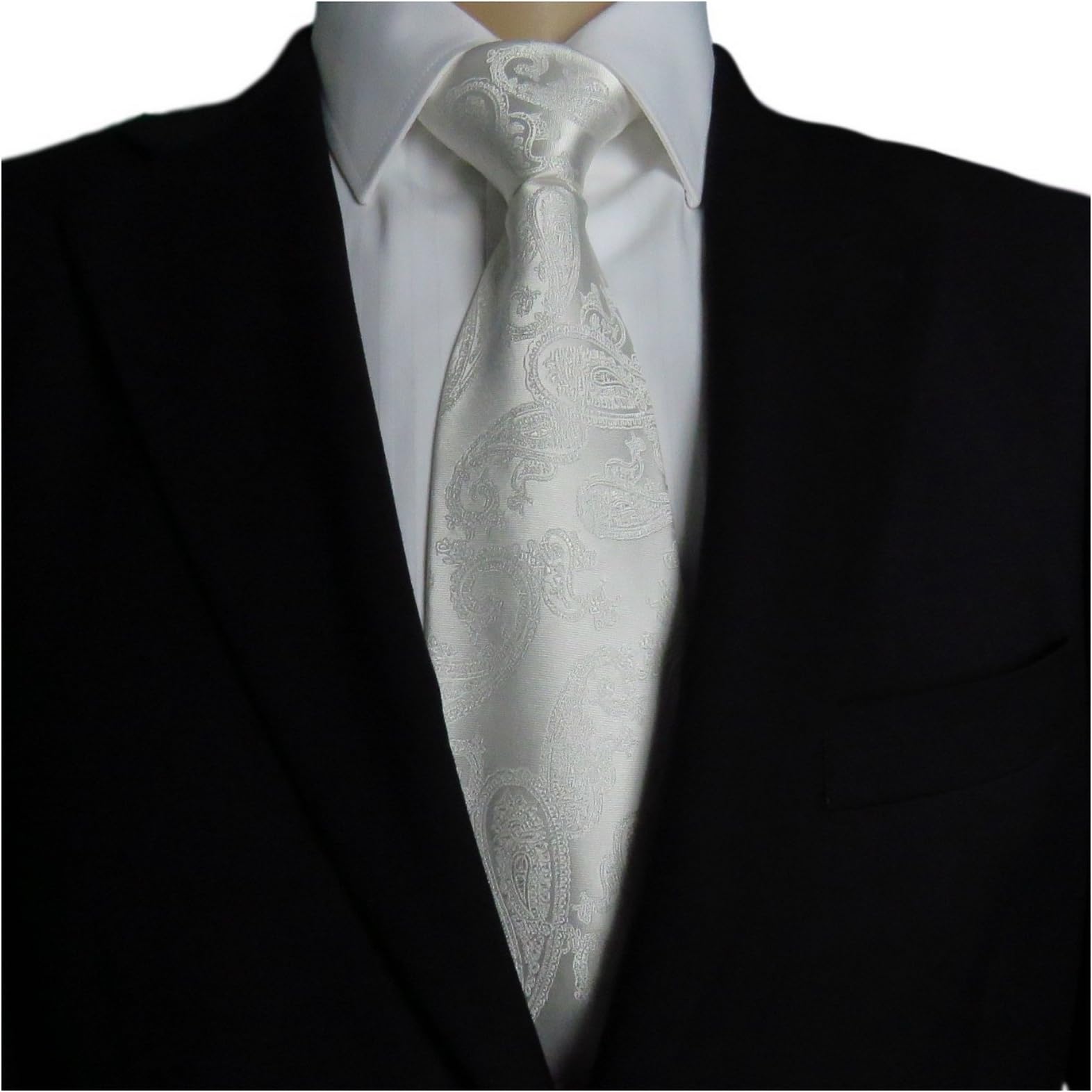 GASSANI Pure Silk White Paisley Classic 9cm (3.5") Necktie