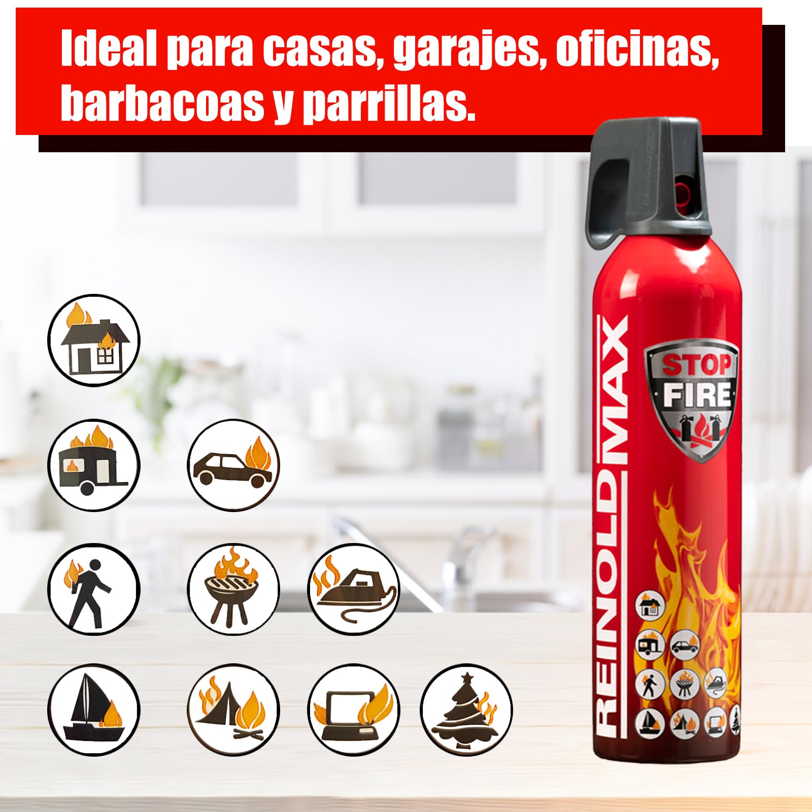 Pequeño extintor de coche, extintor de hogar, extintor de cocina para todos los fuegos, extintor multiusos.4305-6 – Extintor de espuma 750 gramos Espuma apagafuegos AFFF de acción