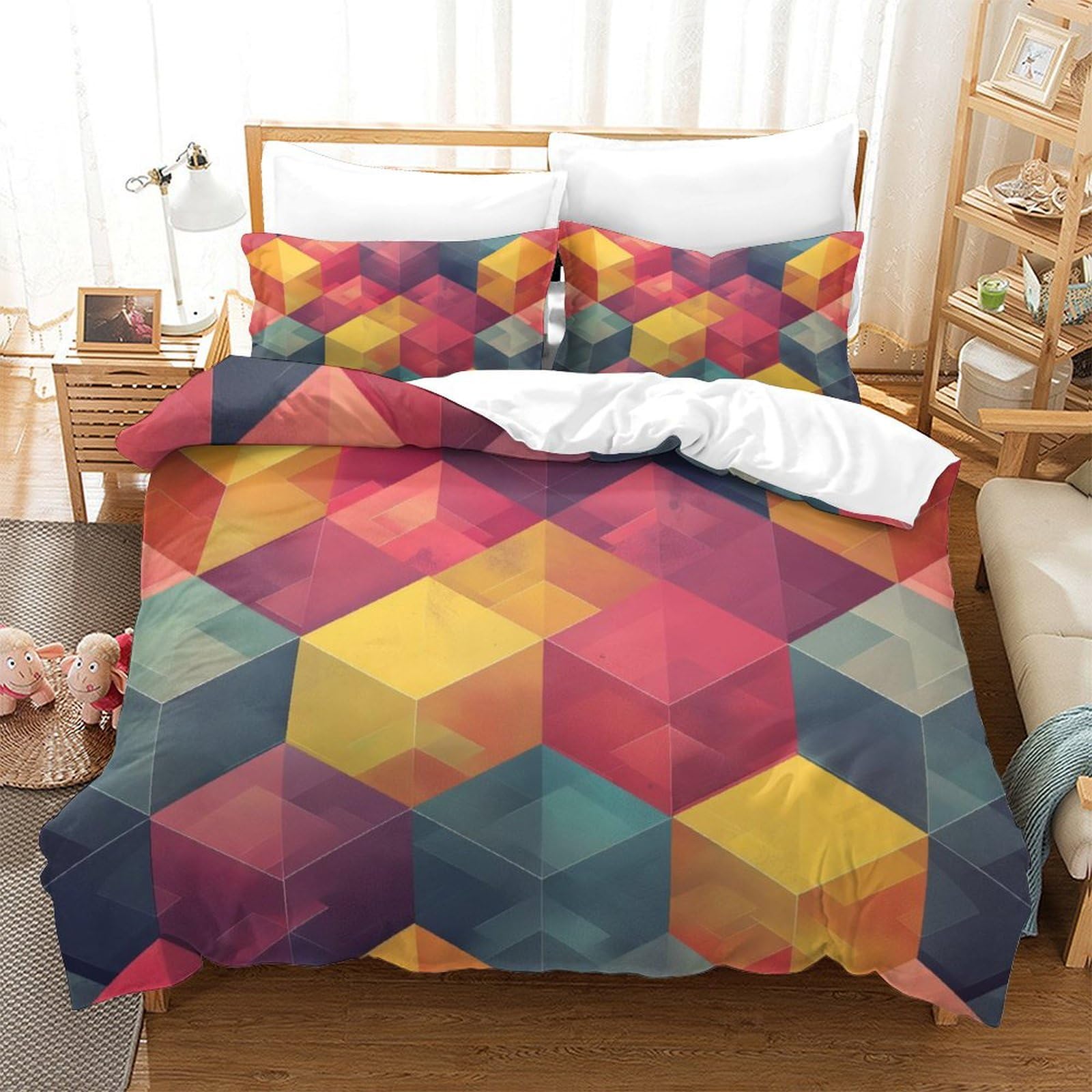 Housse de couette 3D blocs colorés microfibres Super King 260x220cm