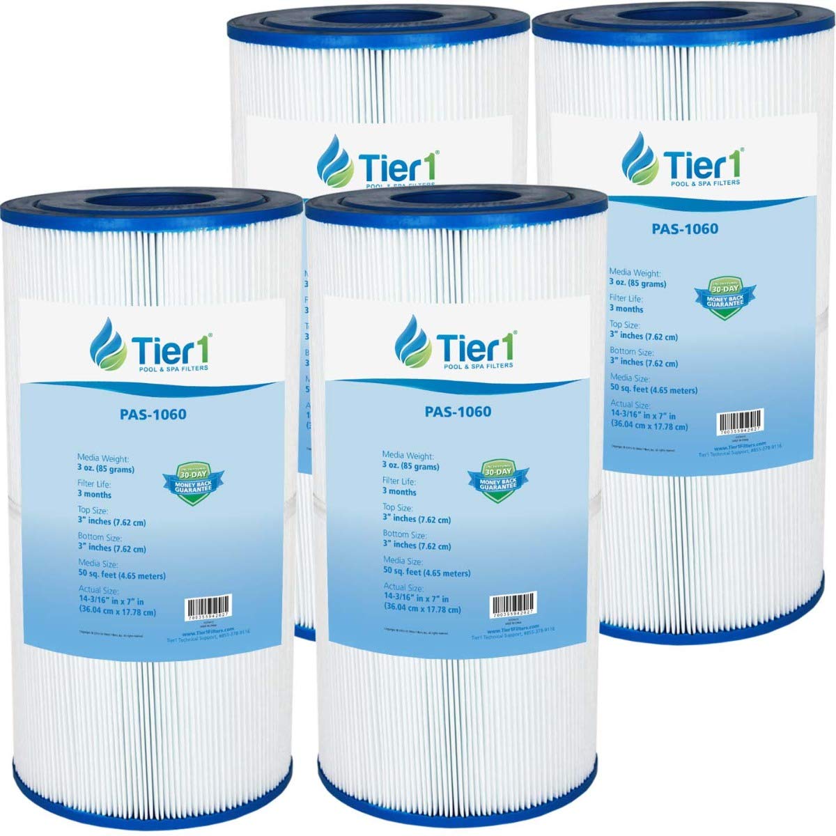 Tier1 Pool & Spa Filter Cartridge 4-pk | Replacement for Hayward C2025, SwimClear C2020, C2025, Filbur FC-1235, Pleatco PA50SV, Unicel C-7447 and More | 50 sq ft Pleated Fabric Filter Media
