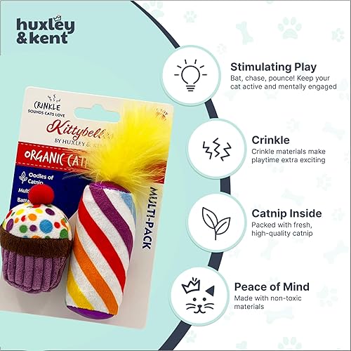 Miniatura 4 de Huxley  Kent Kittybelles - Paquete de 2 juguetes para gatos  Magdalena y vela Mewow  Juguete para gatos relleno de hierba gatera fuerte  Juguete de