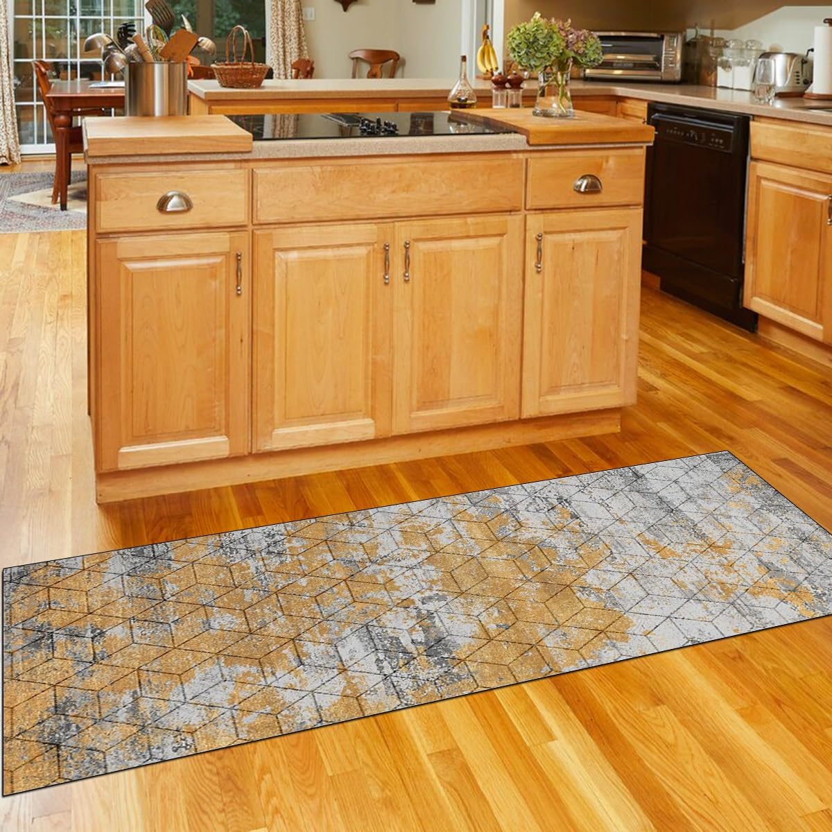 Donkerbruin geometrisch gangloper, vloerkleed met antislip oppervlak voor keuken, trap, thuis, smalle tapijtloper voor gang, deurmat 70 x 350 cm