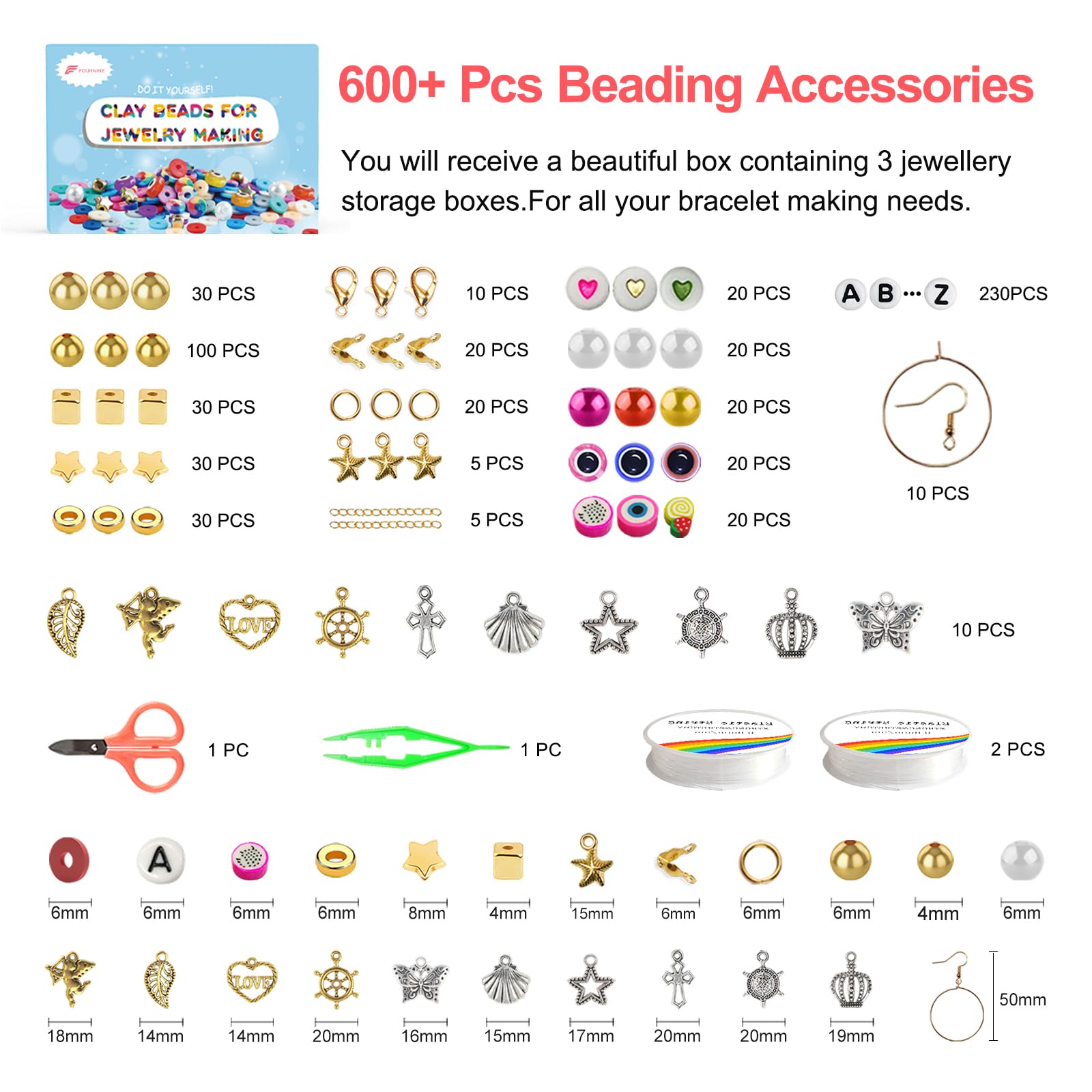Fournine 15800 Pcs Clay Beads Bracelet Making Kit - Image 3