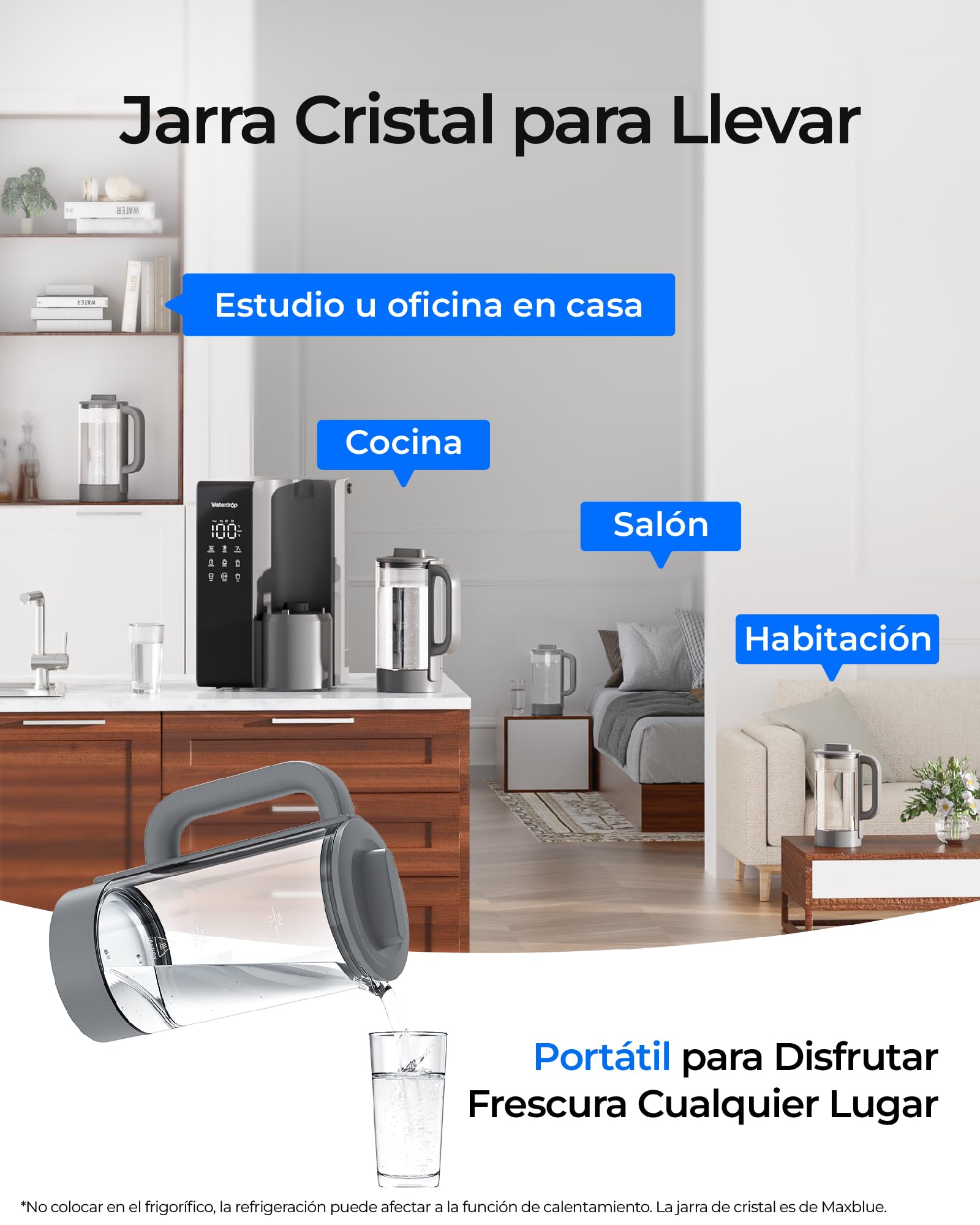 Waterdrop WD-M1 Inversa Osmosis Agua Filtro Encimera, 𝐂𝐚𝐥𝐢𝐞𝐧𝐭𝐞 Agua Encimera Inversa Osmosis Sistema, 7 Temperatura Opciones, 6 Etapas Purificación, 3:1 Puro a Drenaje, Sin Instalación