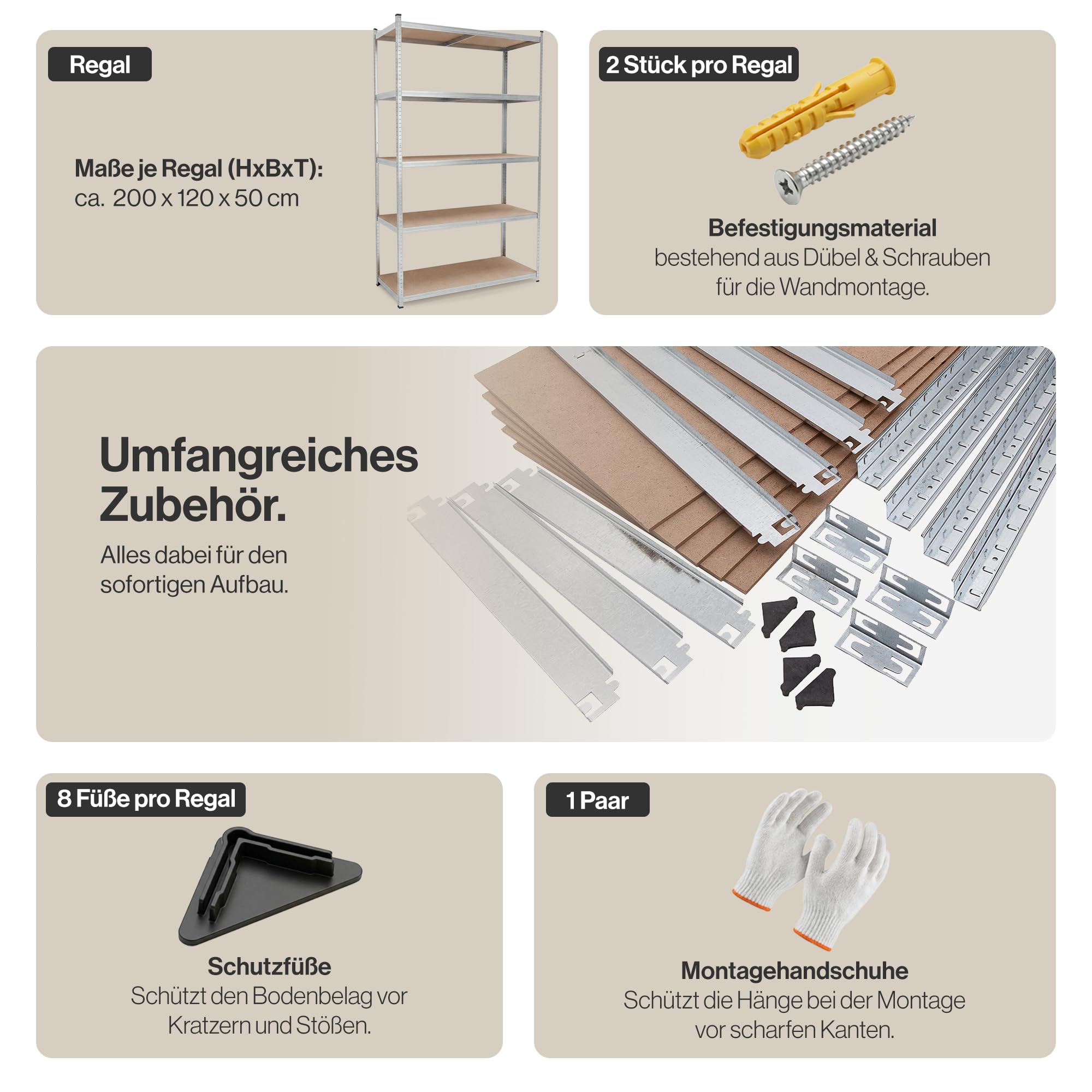 BELKO® Schwerlastregal C225 Verzinkt, 200x120x50 cm, Breitspannregal, XXL Lagerregal & Kellerregal, Metallregal mit 5 Böden, Steckregal bis 900kg belastbar (180kg pro Ebene)