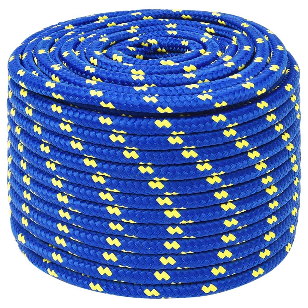 Blue Polypropylene Boat Rope 12mm x 25m, Durable Braided Nautical Marine Line for Sailing, Boating, Docking, and Outdoor Utility Use