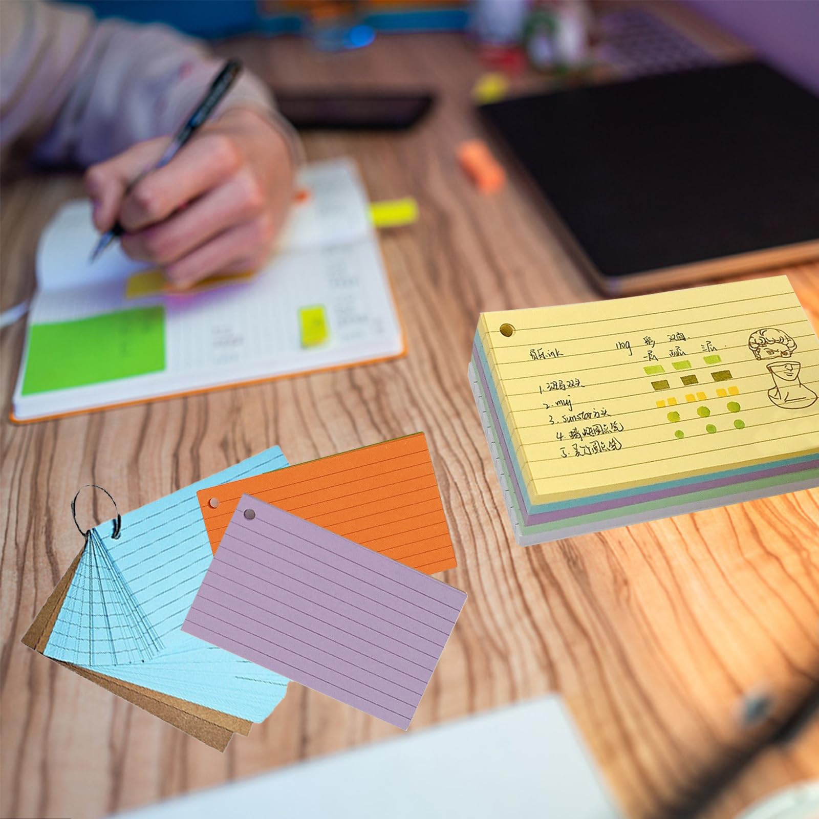 Chiluxendo 1000 Pièces Fiche Bristol, Flash Cards A8, Fiches Perforées, Flashcards Feuilles De Suivi, Cartes De Revision, Avec 10 Anneaux De Reliure Pour École Bureau Maison Étude Notes (10 Couleurs