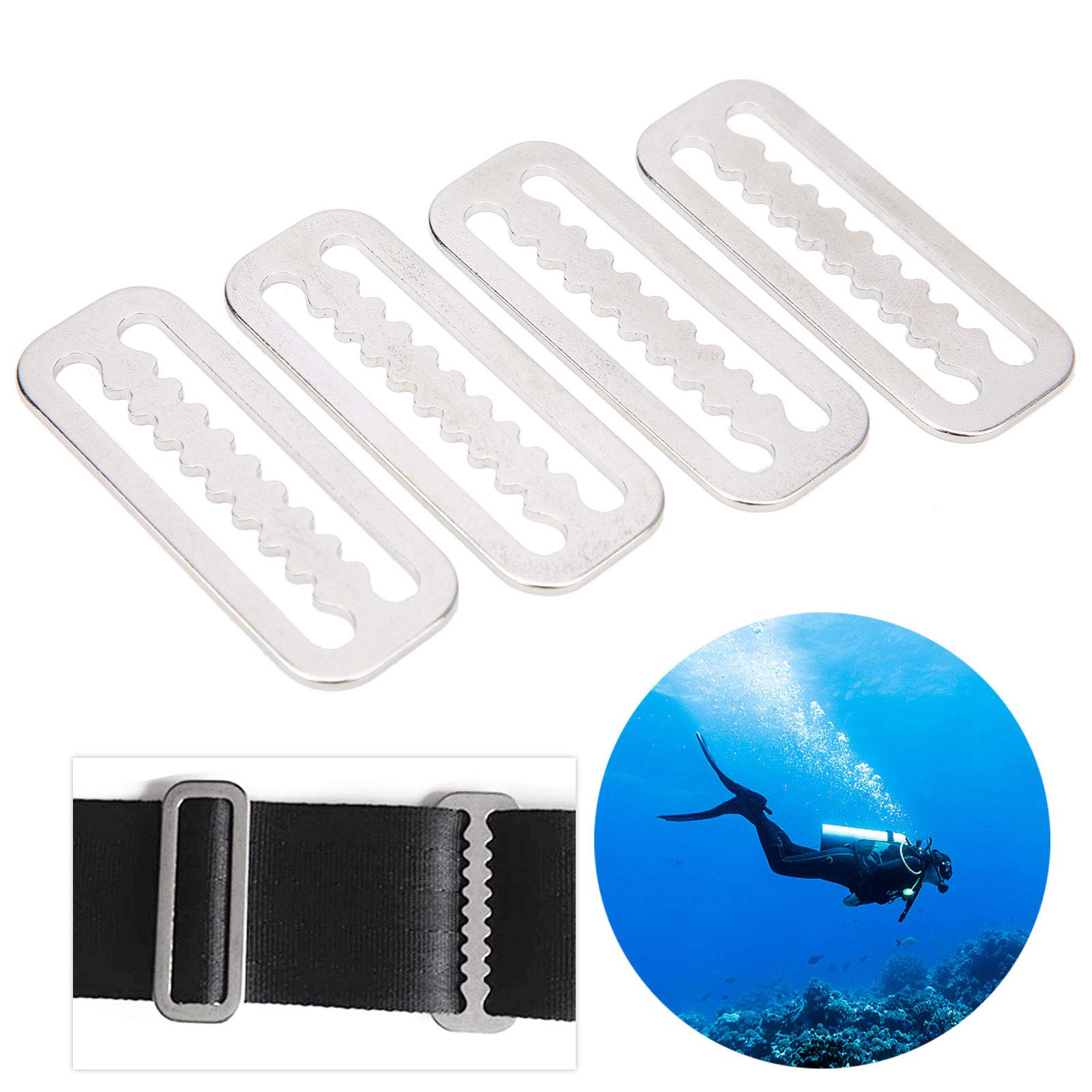4pcs 304 Stainless Steel Weight Belt Retainer Slide Keeper Webbing Buckle for Diving 2in, Electrolytic Polishing,Suitable for Nylon or Rubber, Great Accessories, Universal Purpose