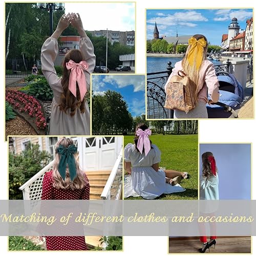 Miniatura 7 de 4 lazos de satén sedoso para el cabello, clip de cinta para el cabello, con lazo grande, clips de metal, pasador francés, cola larga, accesorios