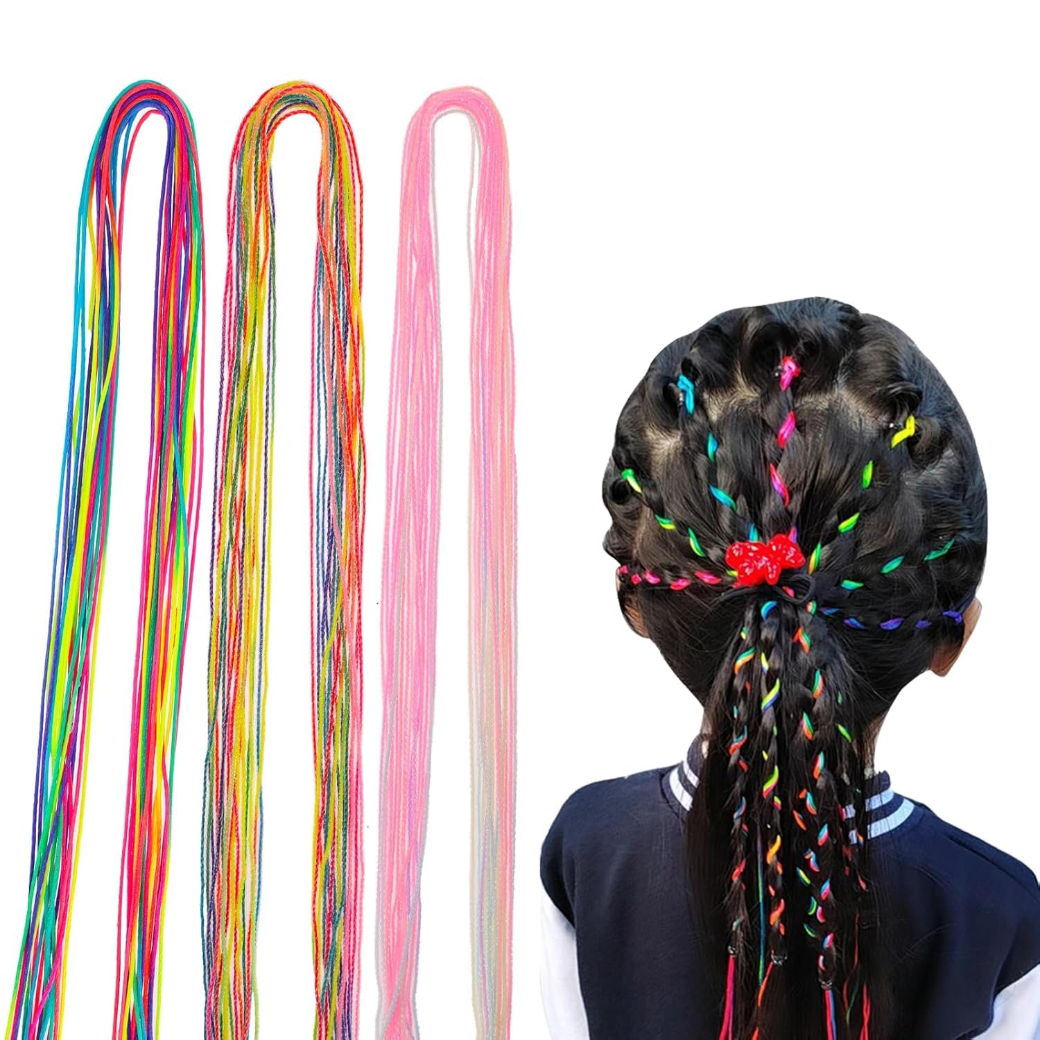 ZUGAD Colorful Hair Wrap String For Braids, Multi Rainbow Braiding Hair Tie, Gradient Color Hair Rope Band, Girls Braids Hair Styling Accessories - 22 pcs, Multi Color.