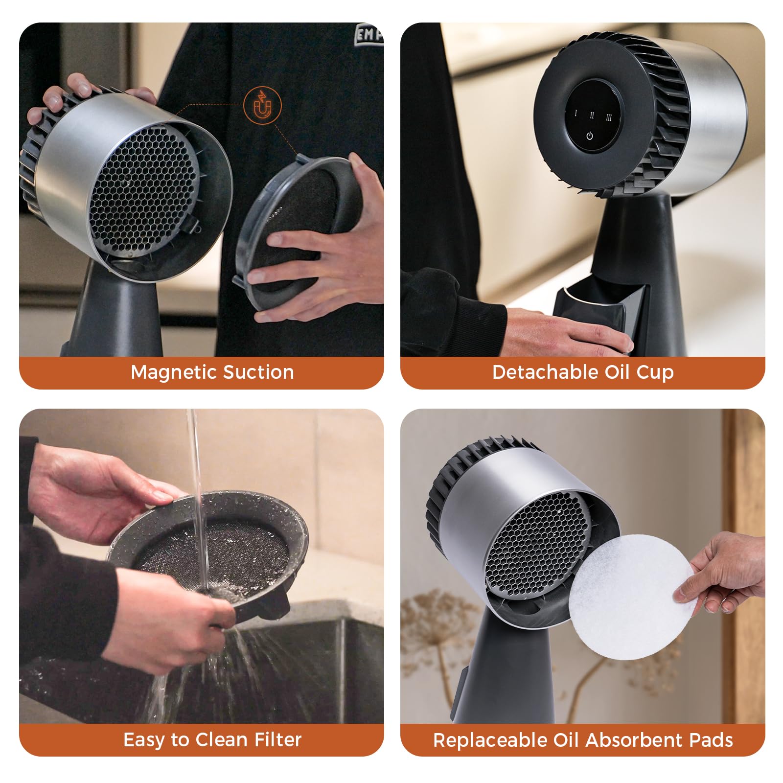 Empava Campana extractora portátil para cocinar, ventilador de escape de cocina de escritorio de 3 velocidades para barbacoa interior, olla caliente y caravana, taza de aceite desmontable, 13 piezas