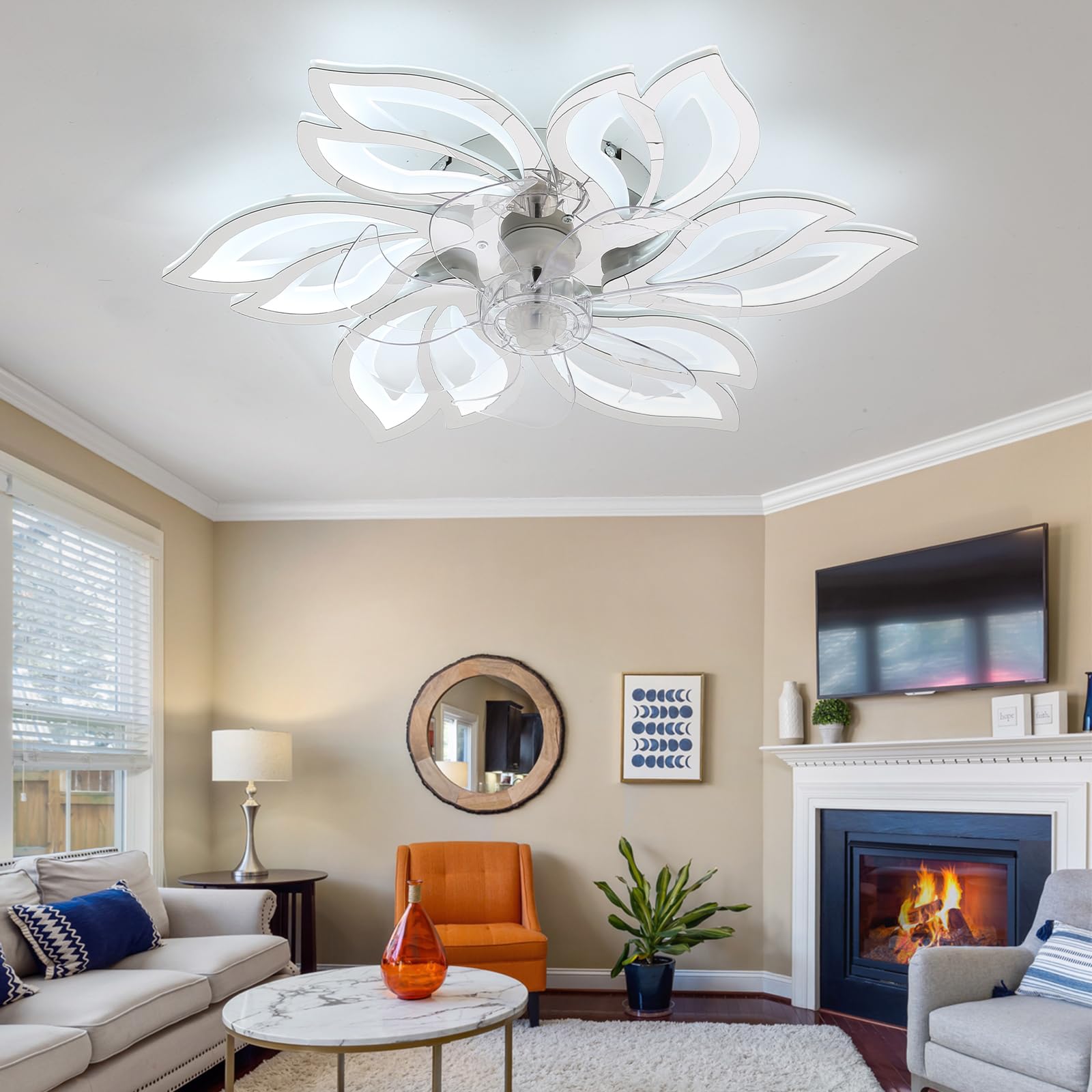SXDMOUBK Large Modern Ceiling Fans with Lights LED Dimmable Reversible DC Fan Light Ceiling Mute Timer Bedroom Ceiling Fan Light Remote Control APP Living Room Ceiling Light Fan-Chrome