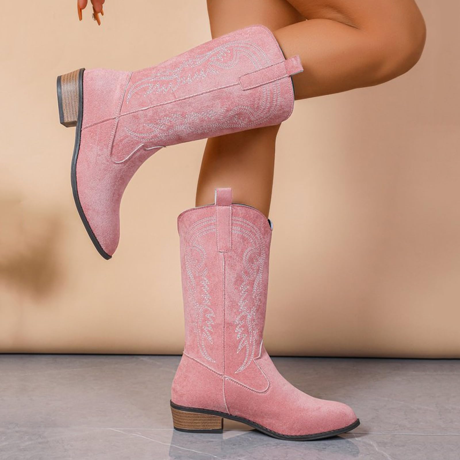 Botines para mujer, estilo vaquero, botas occidentales bordados