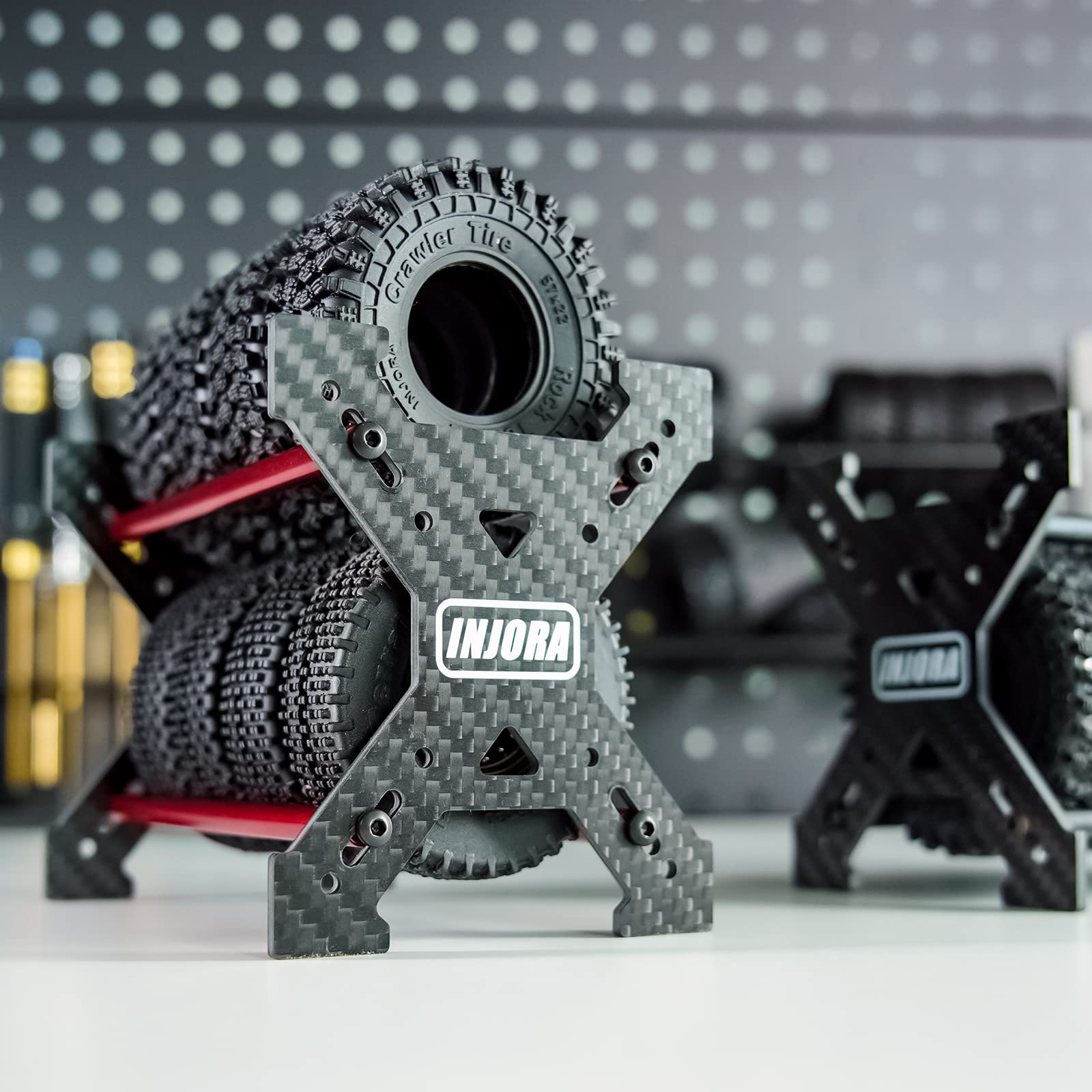 INJORA Porta Ruote E Pneumatici 1.0 In Fibra Di Carbonio E Alluminio Per SCX24, AX24, TRX4M, FCX24 (Rosso) - 2