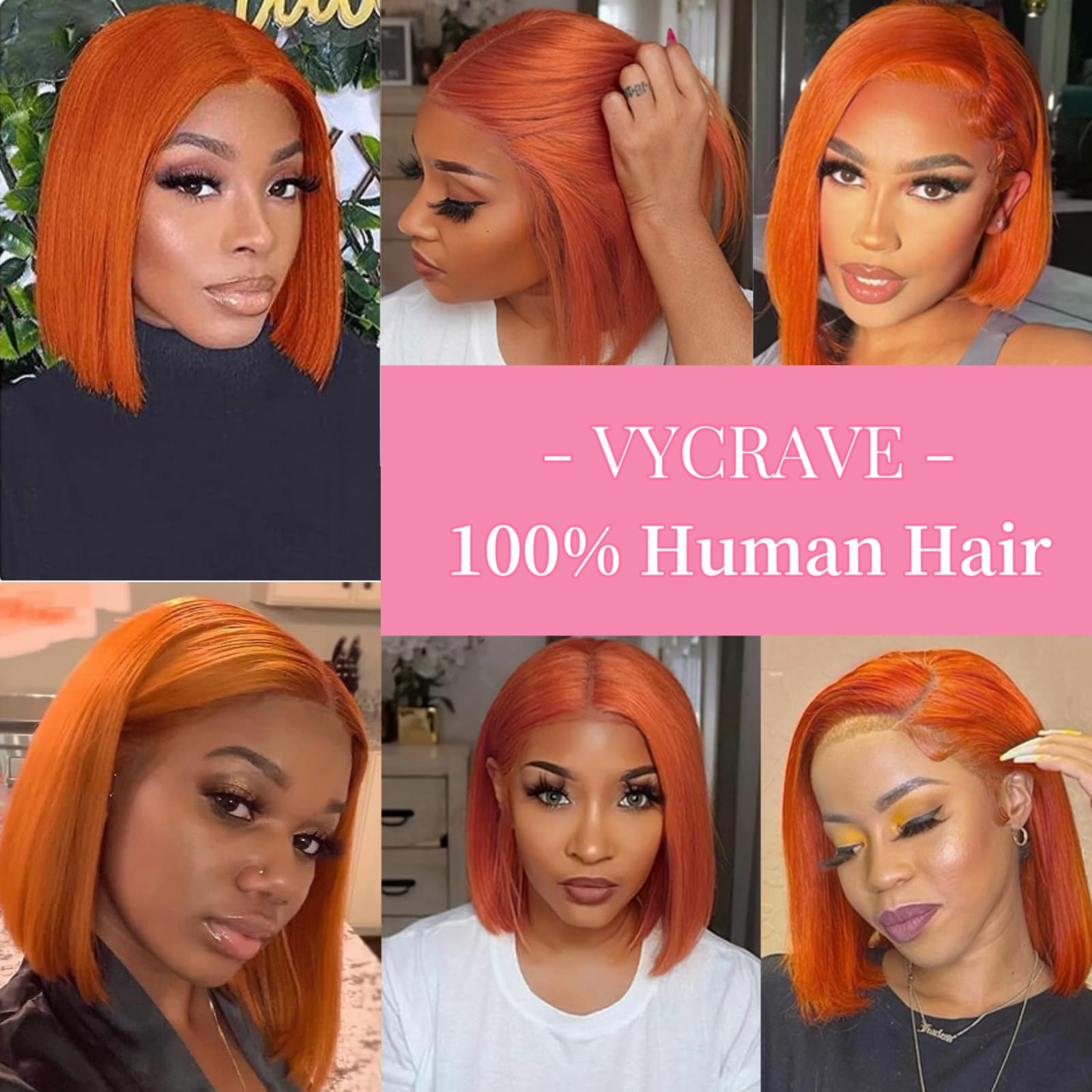 JATHMSYM 10” ORANGE  SHORT Lace Front Wig *NWT*? Amazon.com : 10 Inch Ginger Orange Bob Lace Front Wigs Human  main image 2