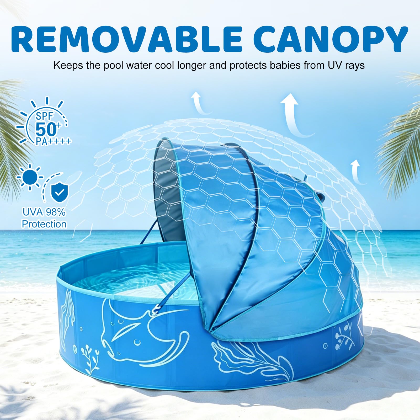 Pataugeoire pour enfants - 100 x 30 cm - Pliable - Portable - Avec toit - Piscine antidérapante - Avec protection solaire - Pour l'intérieur et l'extérieur