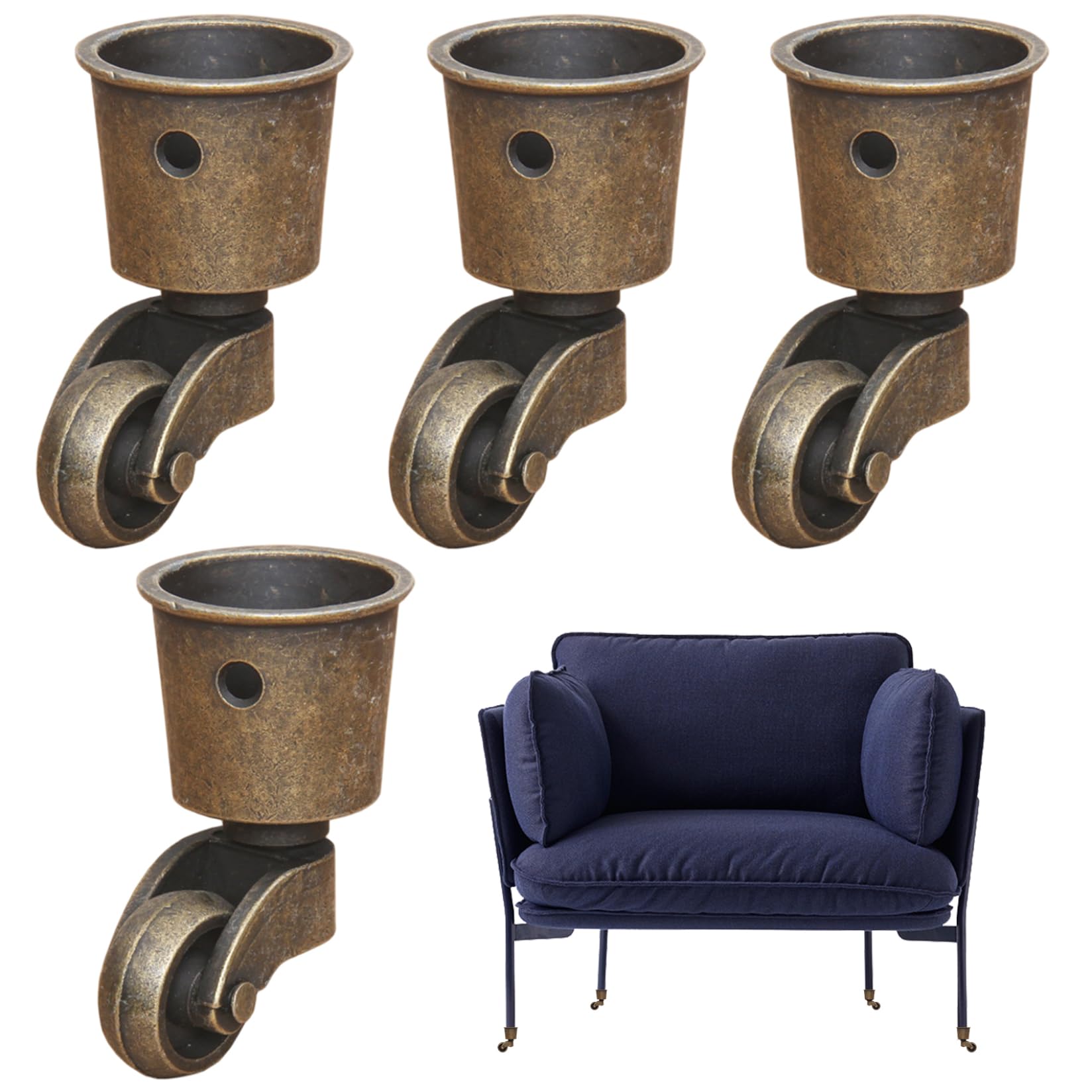 4PCS Caster Wheels, Cup Shape Swivel Chair Roller Wheels, 1.5" OD Office Metal Furniture Casters for Bed Cabinet Chair Patio Table Sofa.