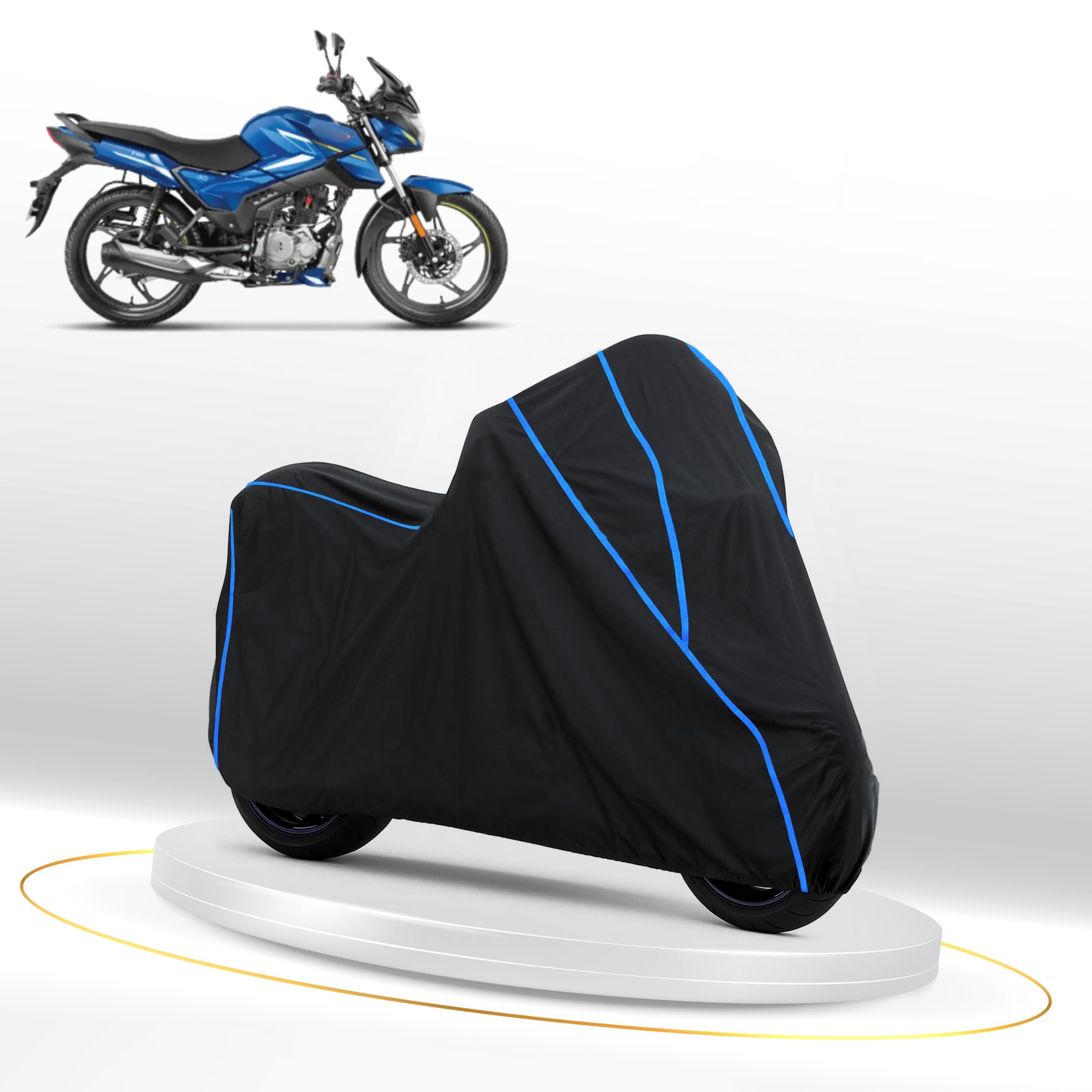 Prishio Waterproof Bike Cover for Hero Glamour X 125 | Heavy Duty Polyester | All-Weather, Dustproof, UV Protection | Triple Stitched Elastic Hem, Snug Fit Black-image-21