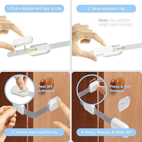 Miniatura 5 de Correas a prueba de bebés, (12 unidades) cerraduras de seguridad para niños, para gabinetes, cajones, nevera, lavavajillas, armario, asiento de