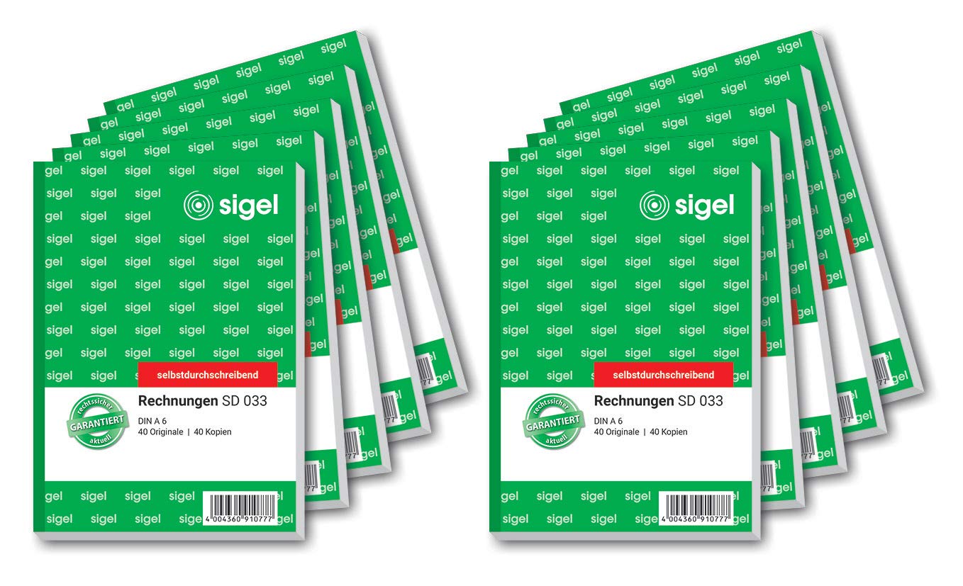 SIGEL SD033/10 rachunki, A6, 2 x 40 arkuszy, samokopiujący, 10 sztuk