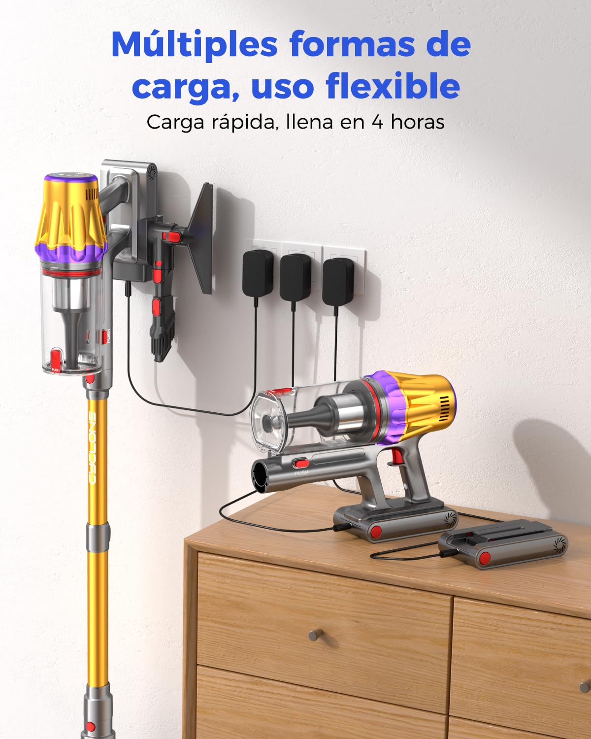 aonus Aspiradora sin Cable 60KPa/650W/80Min, Aspirador Escoba Potente | Vacuum Cleaner | Anti-Enredos | 8x3000mAh Batería | Autoportante | Luz LED Verde | para Pelo de Mascotas Alfombra Suelo Duro