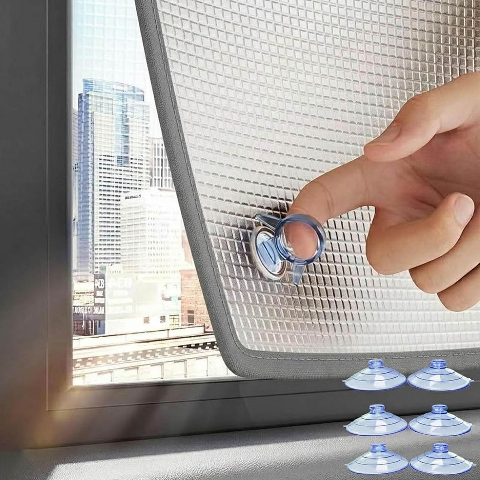 Reflective Window Film Blackout Window Film Heat Blocker for House, Aluminum Foil Thermal Insulation Shield with Suction Cups & Edge Binding, RV Sun Blocking Privacy Window Cover(Grey Edge,120x160cm)